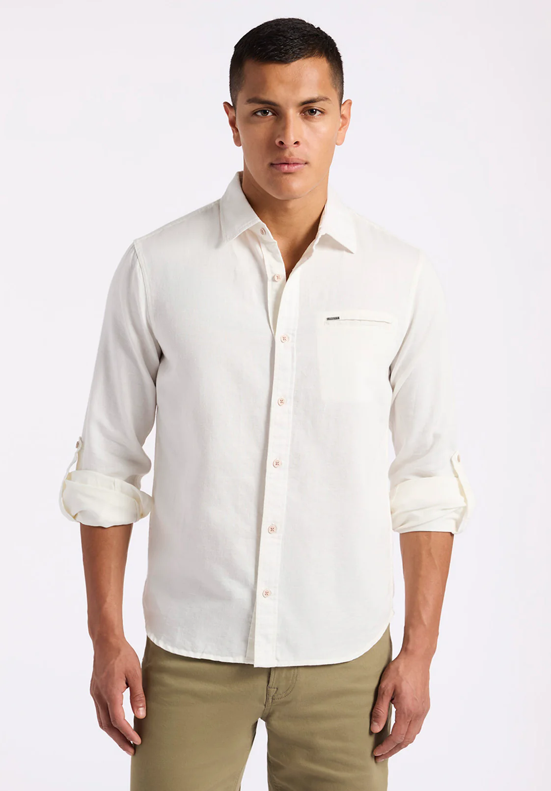 Simbio Men's Long-Sleeve Linen Blend Fitted Shirt, Milk - BM24561 - Image 2