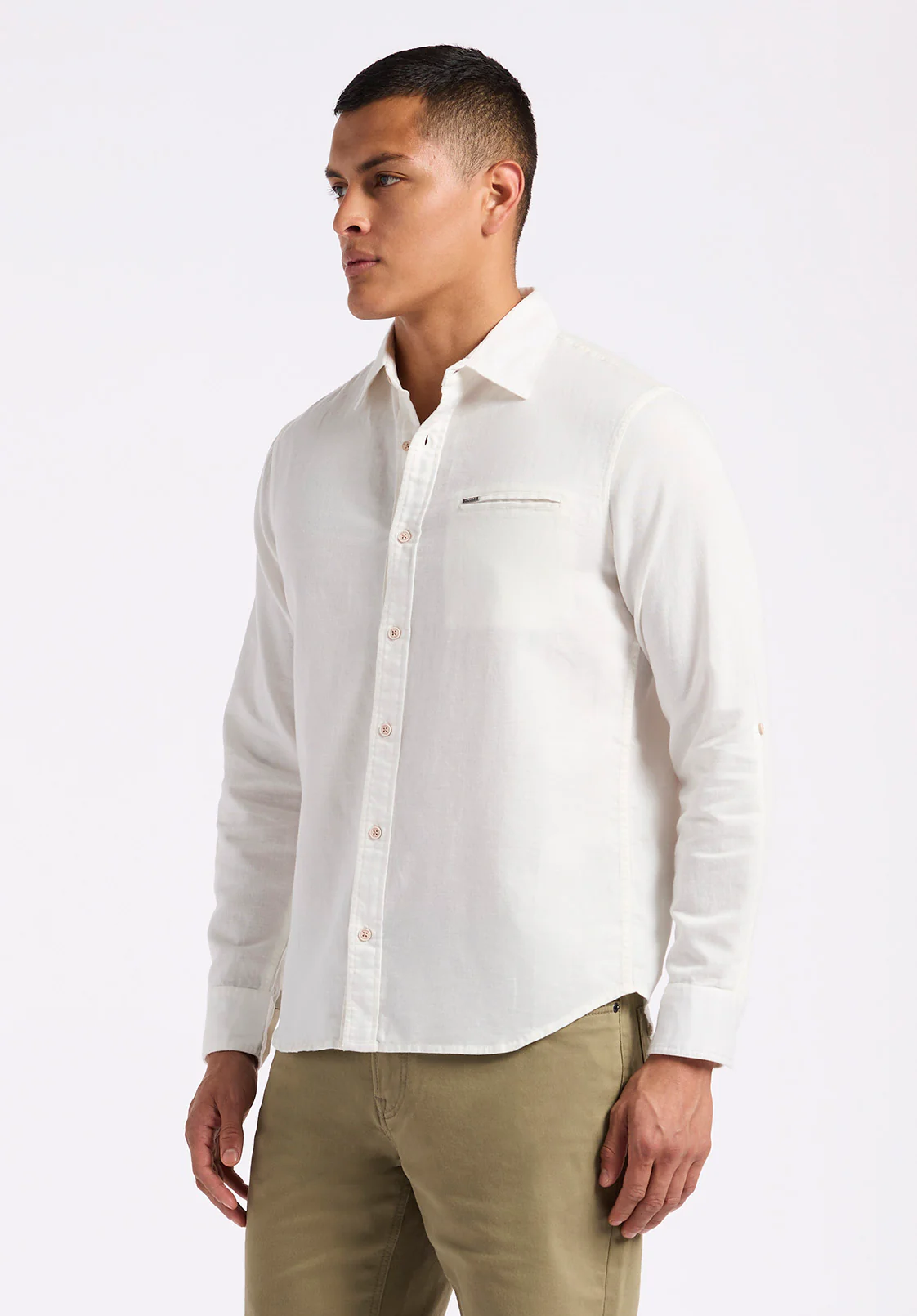 Simbio Men's Long-Sleeve Linen Blend Fitted Shirt, Milk - BM24561 - Image 3