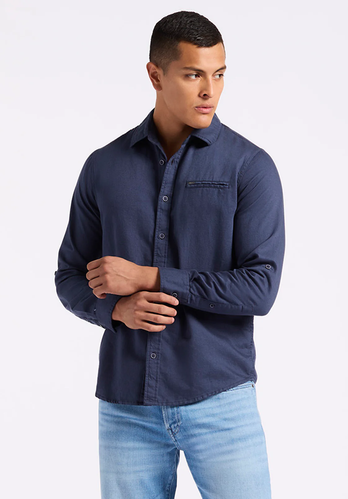 Simbio Men's Long-Sleeve Linen Blend Fitted Shirt, Whale - BM24561