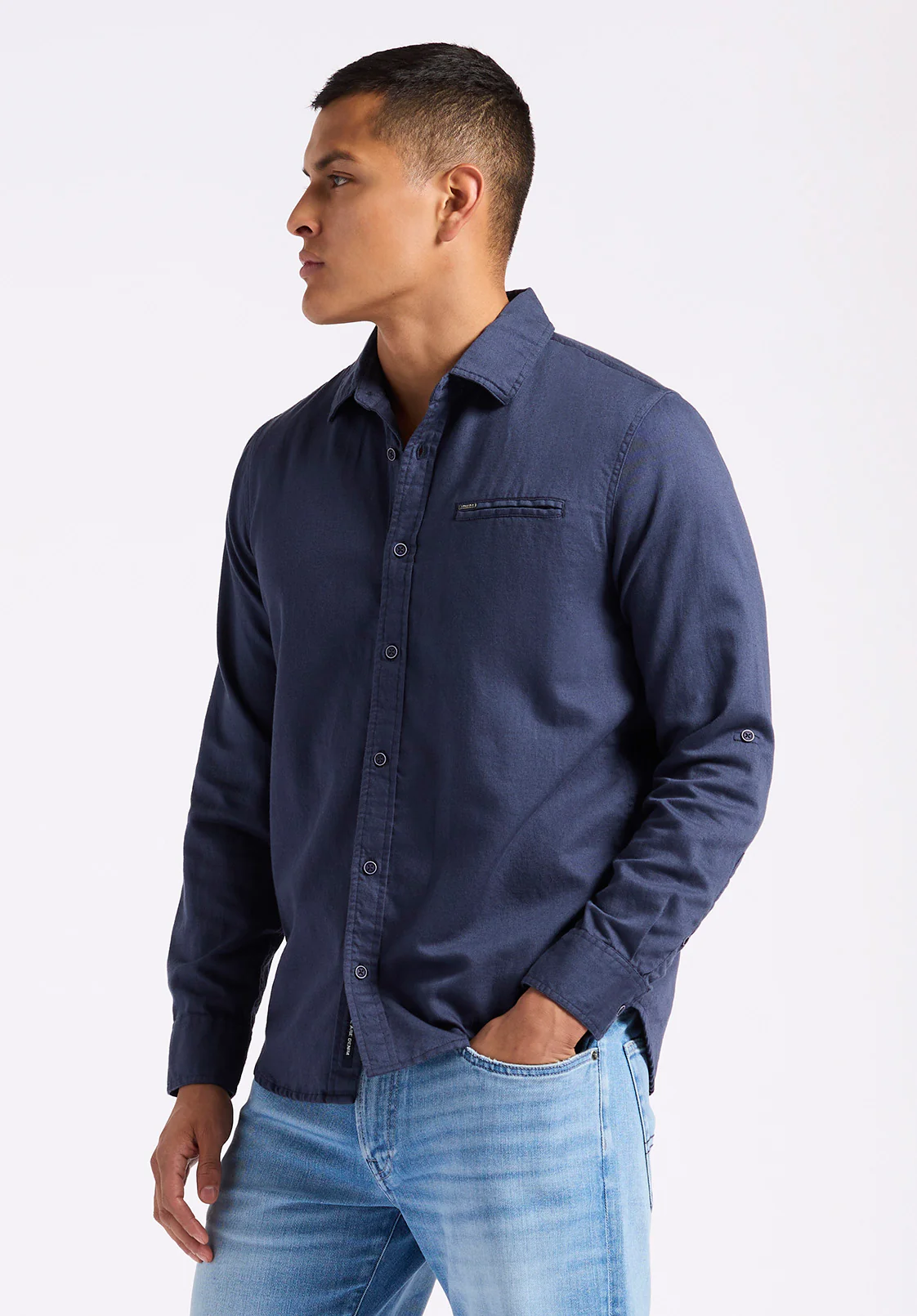 Simbio Men's Long-Sleeve Linen Blend Fitted Shirt, Whale - BM24561 - Image 2