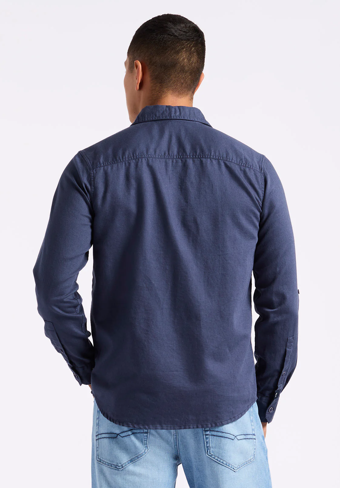 Simbio Men's Long-Sleeve Linen Blend Fitted Shirt, Whale - BM24561 - Image 3