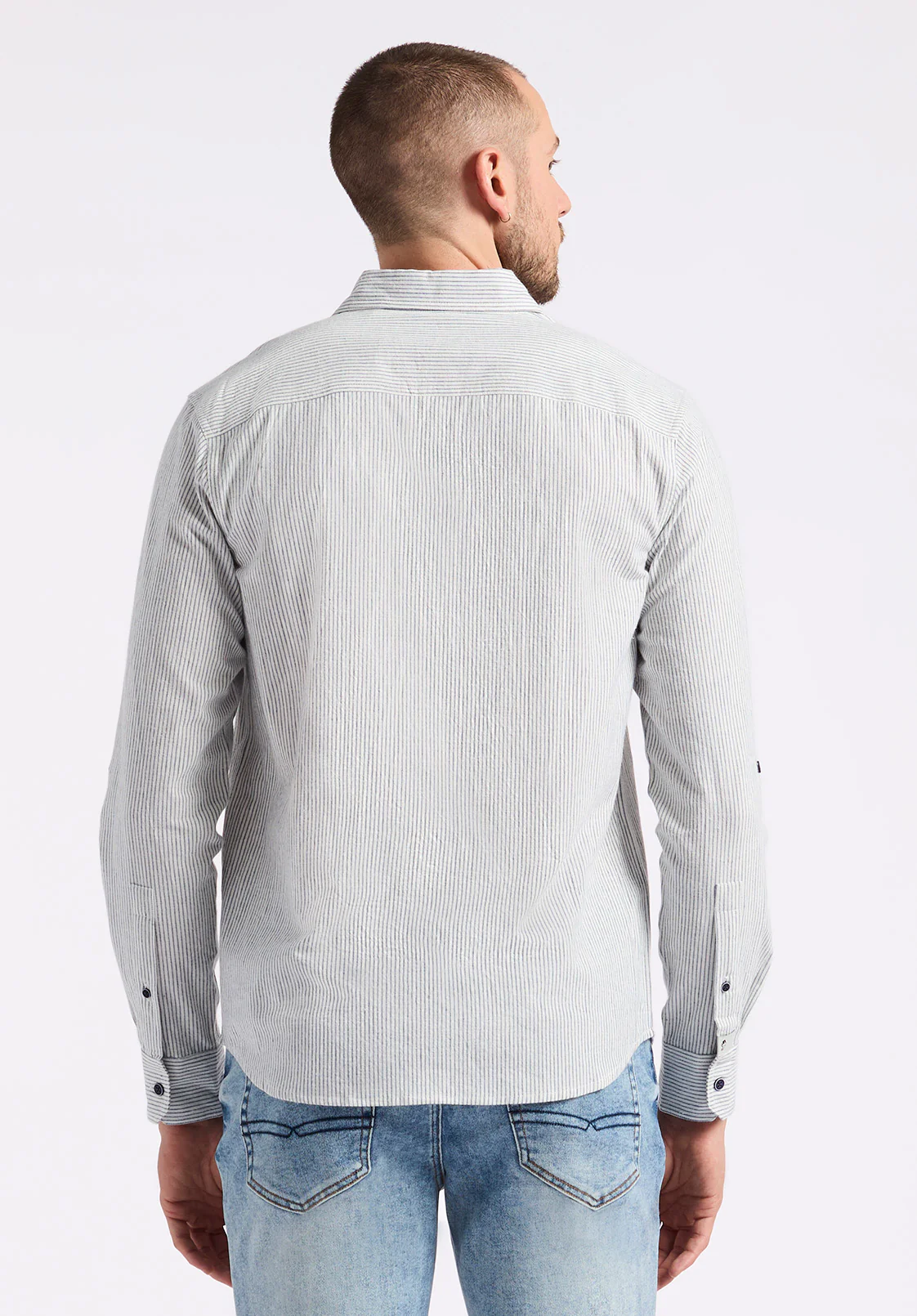 Simbio Men's Long-Sleeve Linen Blend Striped Fitted Shirt, Moonlight Blue - BM24561 - Image 4