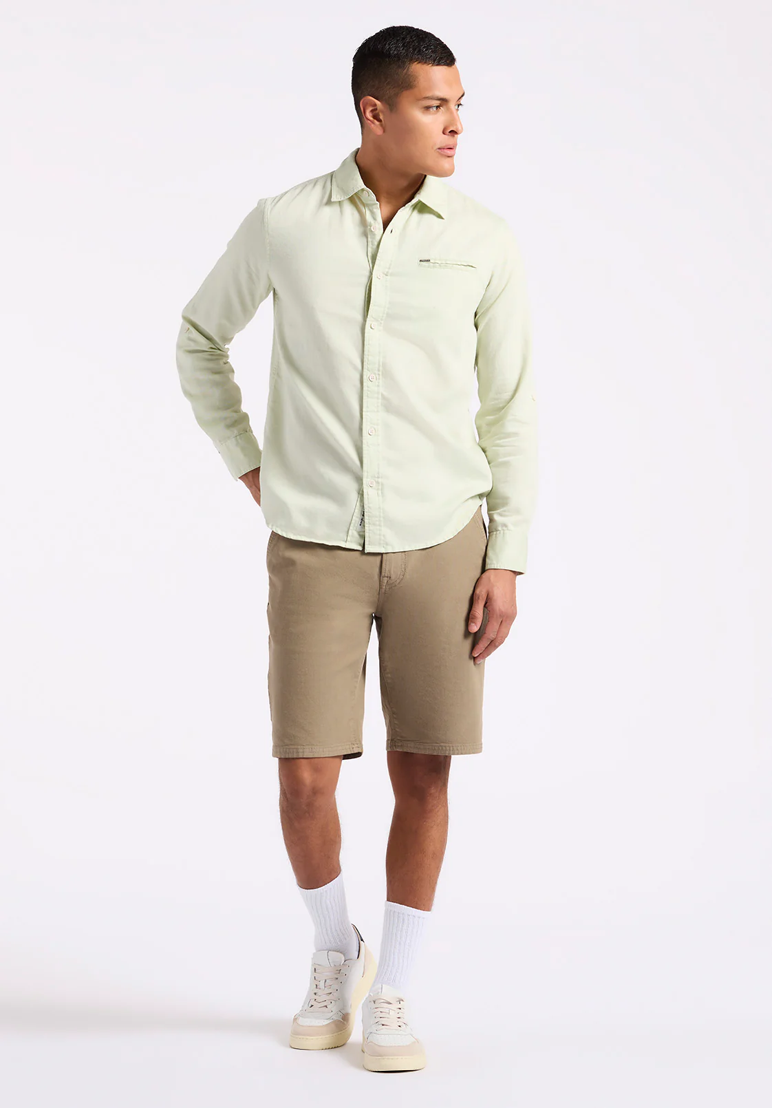 Simbio Men's Long-Sleeve Linen Blend Fitted Shirt, Dusty Aqua - BM24561