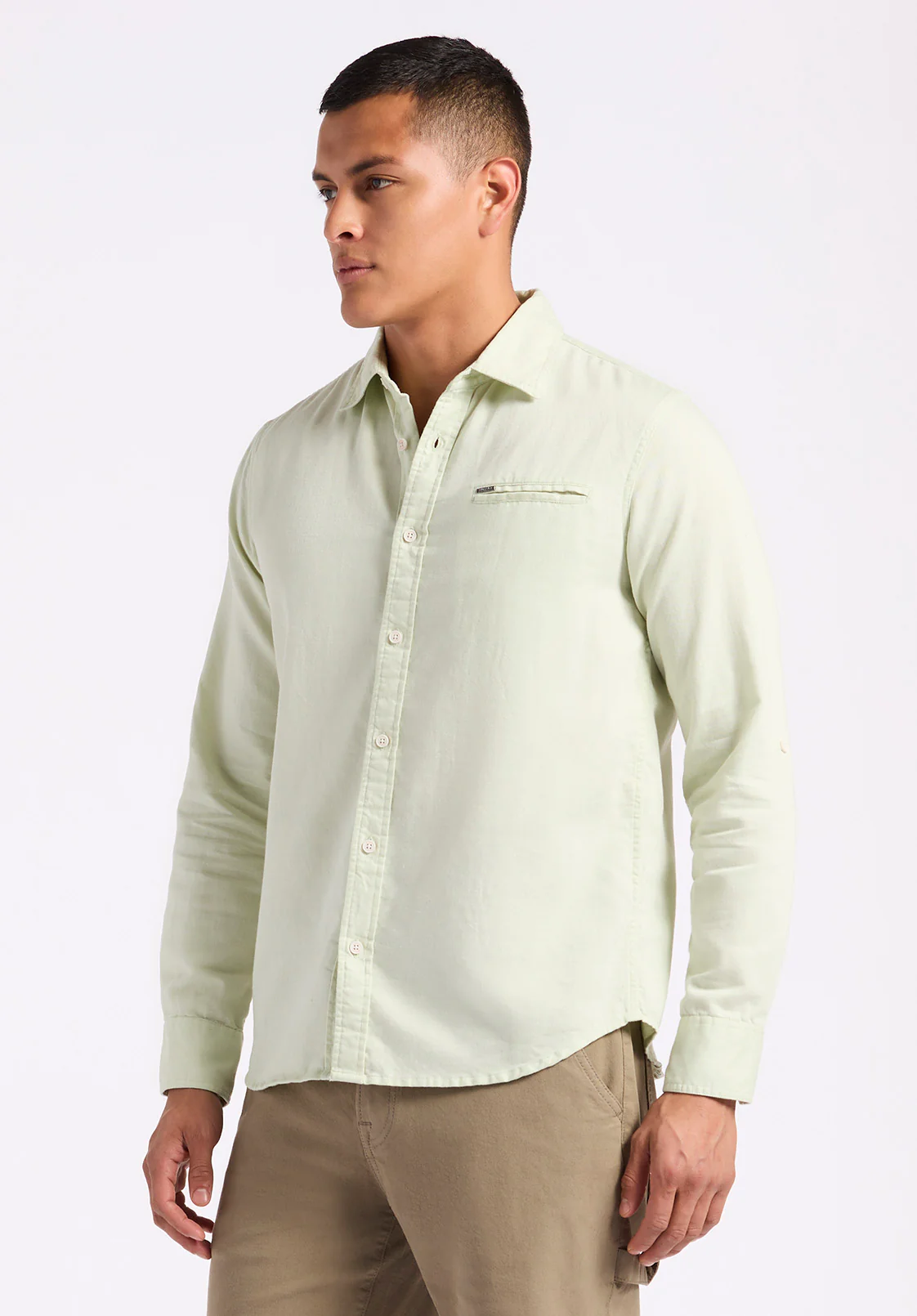 Simbio Men's Long-Sleeve Linen Blend Fitted Shirt, Dusty Aqua - BM24561 - Image 3