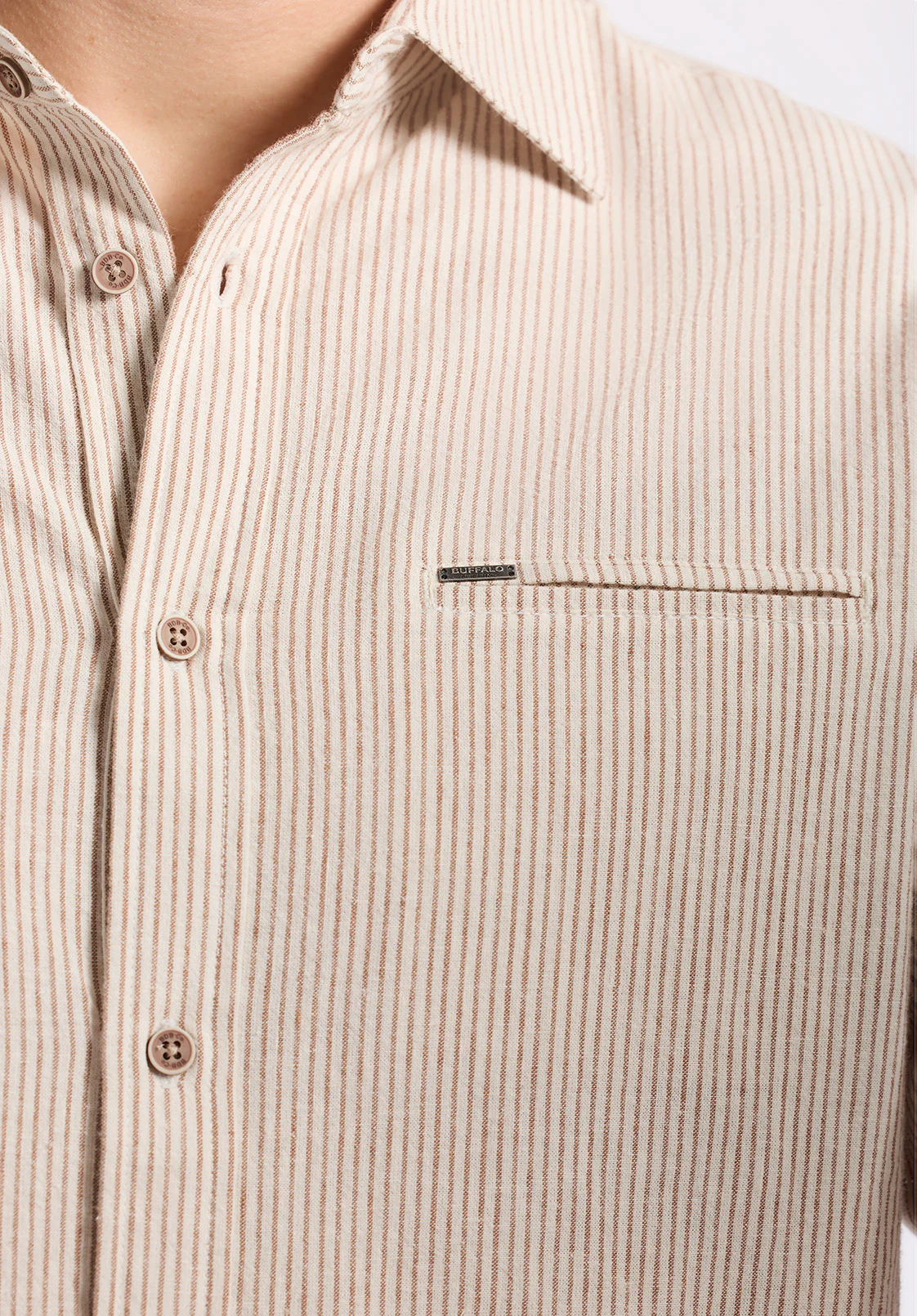 Simbio Men's Long-Sleeve Linen Blend Striped Fitted Shirt, Woodsmoke Beige - BM24561 - Image 5