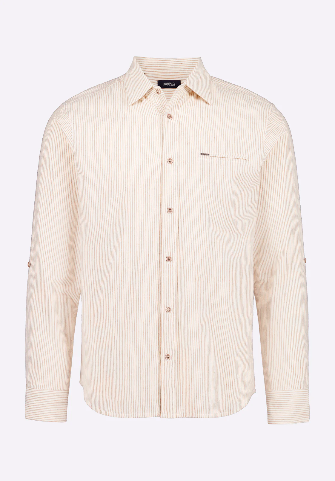 Simbio Men's Long-Sleeve Linen Blend Striped Fitted Shirt, Woodsmoke Beige - BM24561 - Image 6