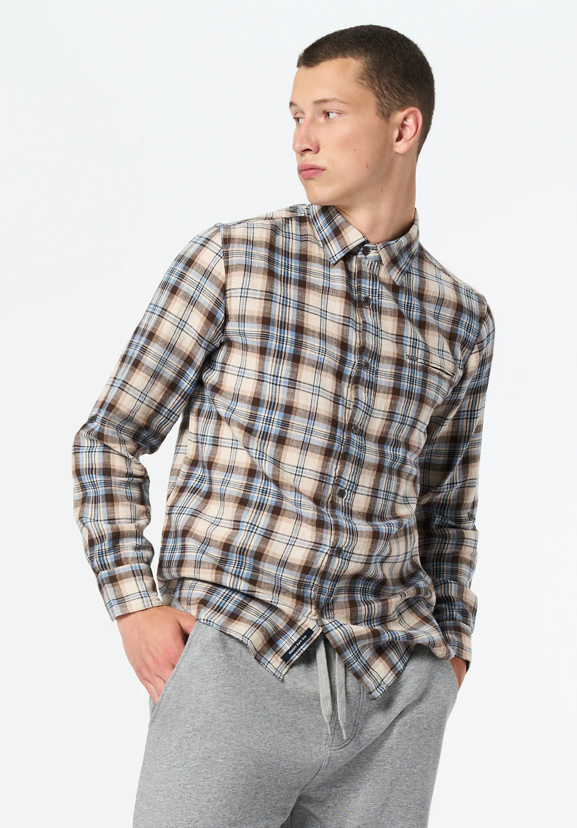 Simbio Men's Long-Sleeve Plaid Shirt, Woodsmoke - BM24685 - Image 3