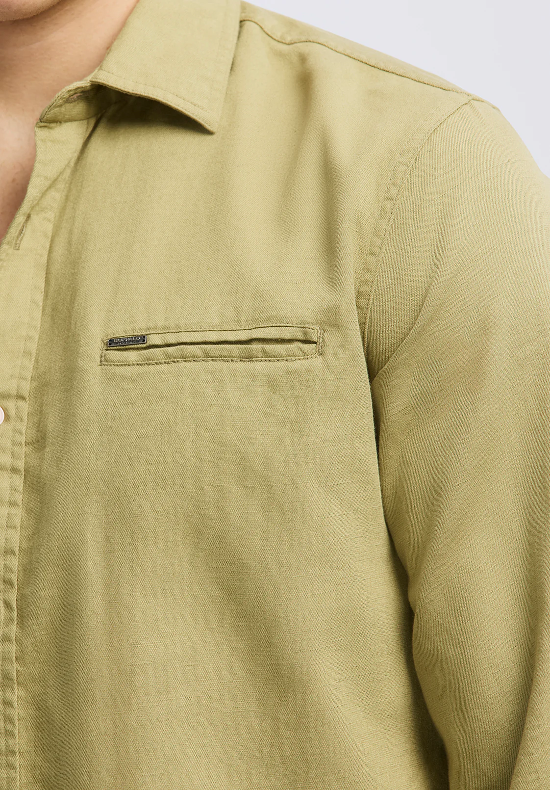 Simbio Men's Long-Sleeve Linen Blend Fitted Shirt, Green Olive - BM24617 - Image 5