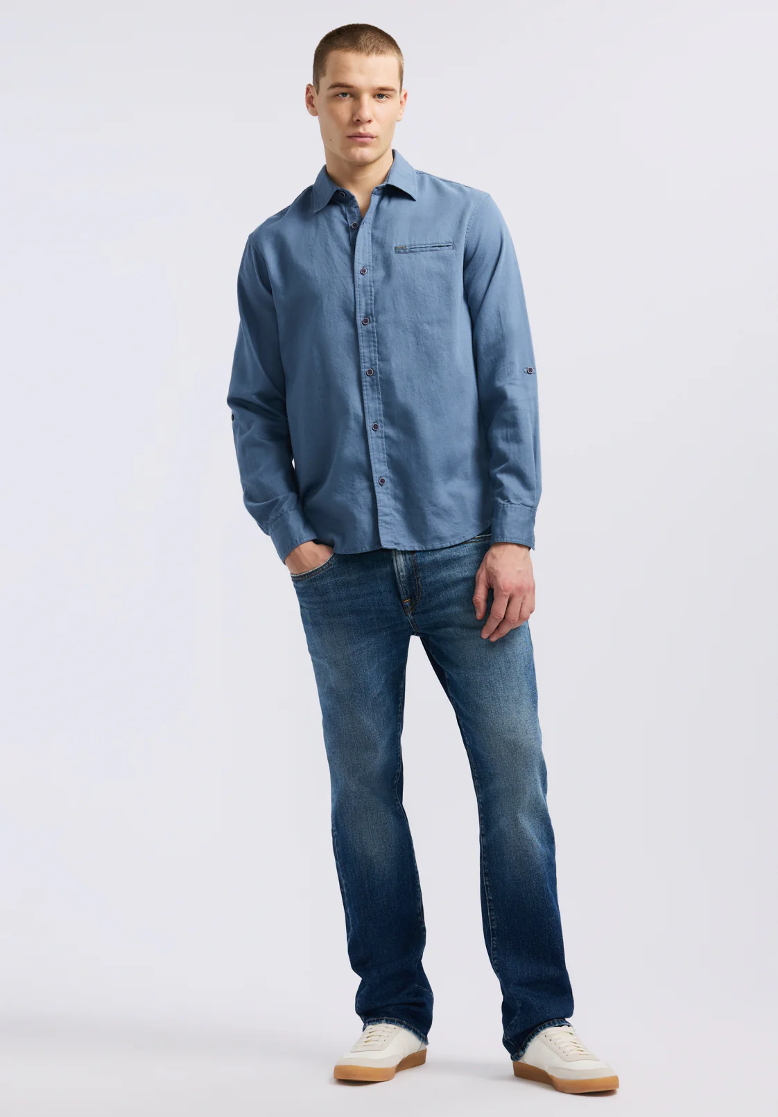 Simbio Men's Long-Sleeve Linen Blend Fitted Shirt, Moonlight Blue - BM24617