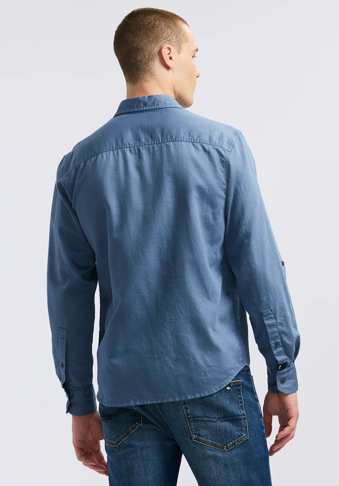 Simbio Men's Long-Sleeve Linen Blend Fitted Shirt, Moonlight Blue - BM24617 - Image 2