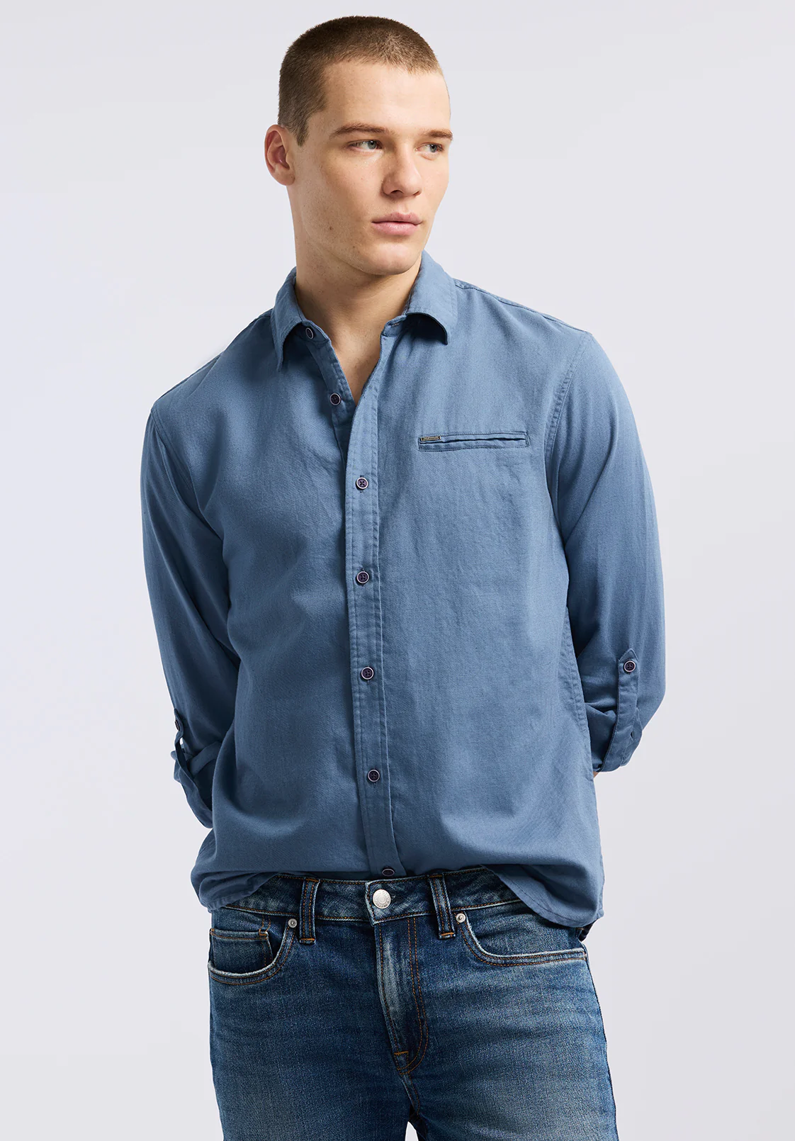 Simbio Men's Long-Sleeve Linen Blend Fitted Shirt, Moonlight Blue - BM24617 - Image 4