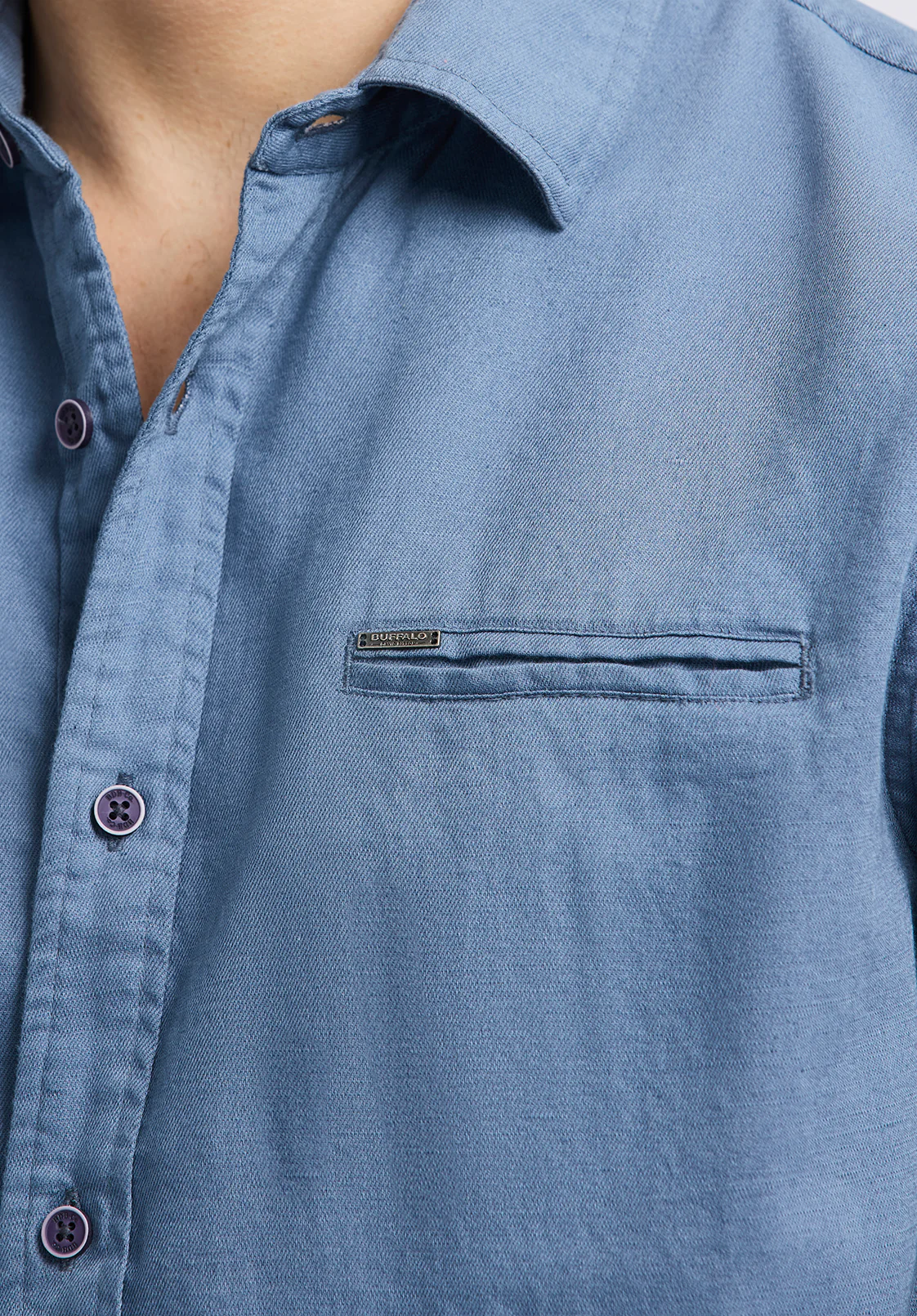 Simbio Men's Long-Sleeve Linen Blend Fitted Shirt, Moonlight Blue - BM24617 - Image 5