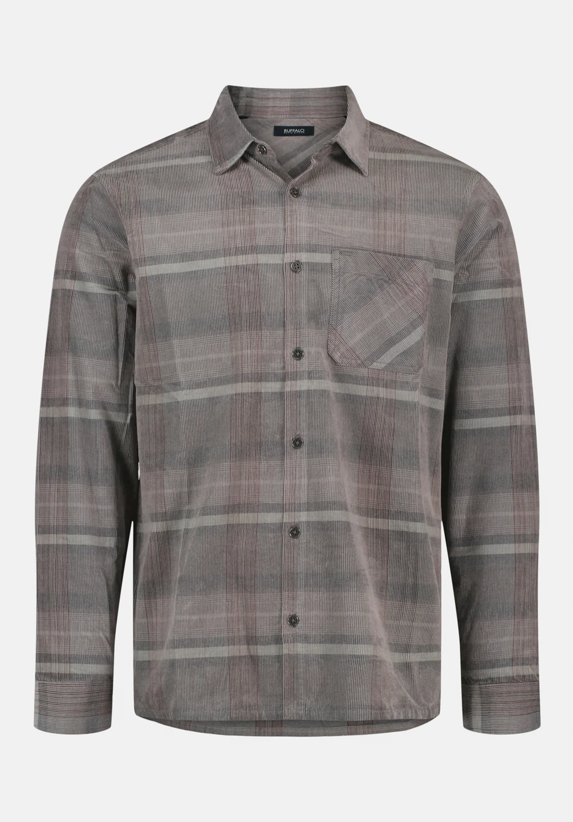 Sinclair Men’s Long-Sleeve Plaid Corduroy Shirt with Chest Pocket, Gray Pinstripe - BM24693 - Image 5