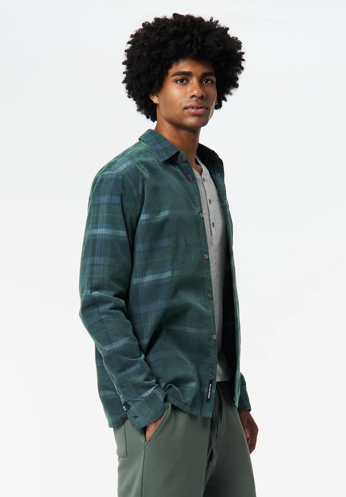 Sinclair Men’s Long-Sleeve Plaid Corduroy Shirt with Chest Pocket, Whale - BM24693 - Image 3