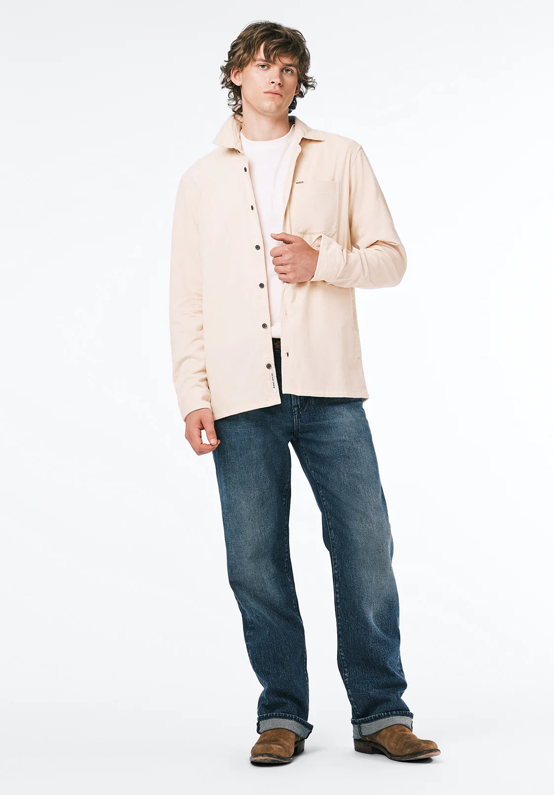 Sinclair Men’s Long-Sleeve Corduroy Shirt with Chest Pocket, Buttercream - BM24772