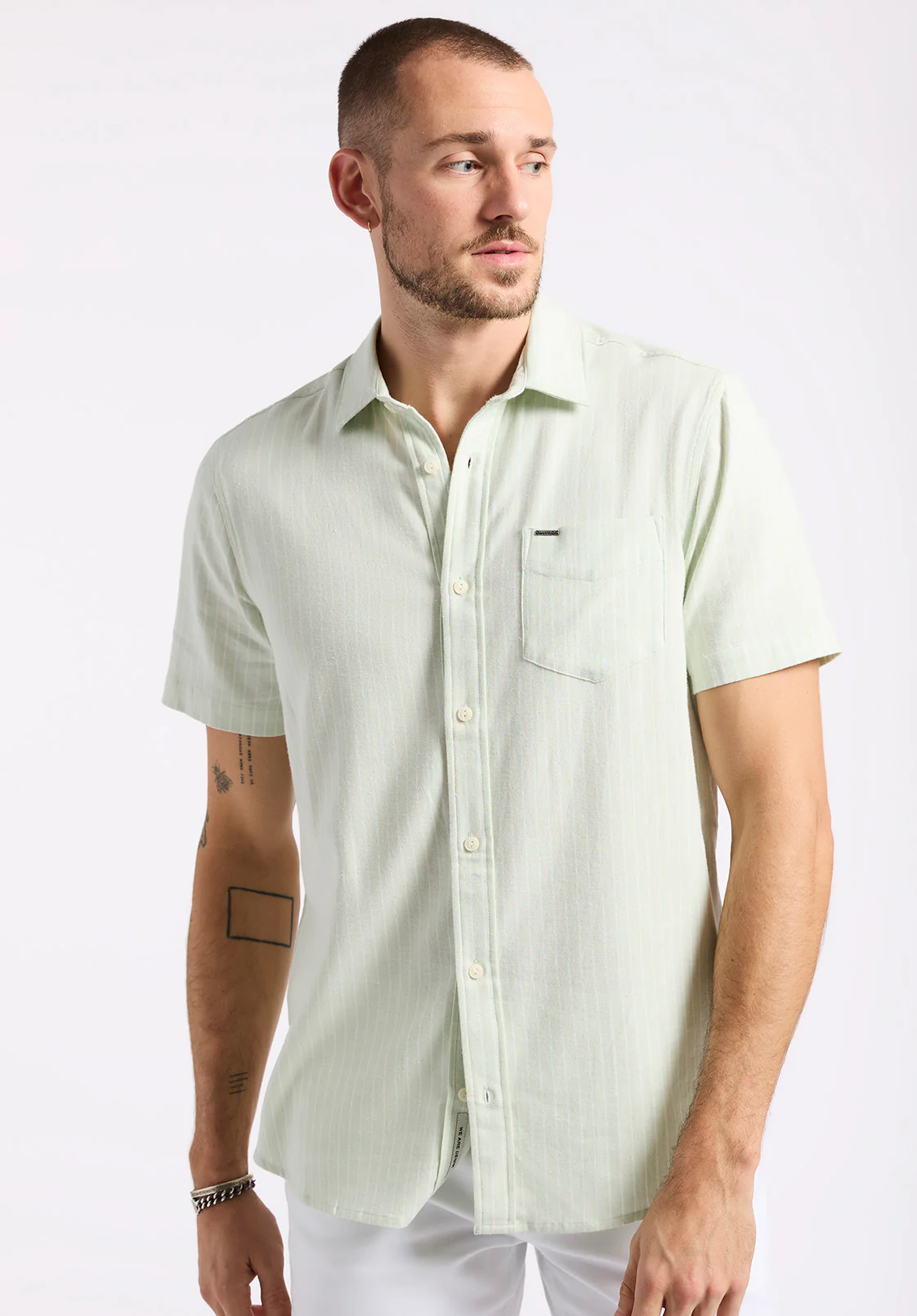 Sirilo Men's Short-Sleeve Striped Fitted Shirt, Dusty Aqua - BM24562 - Image 2