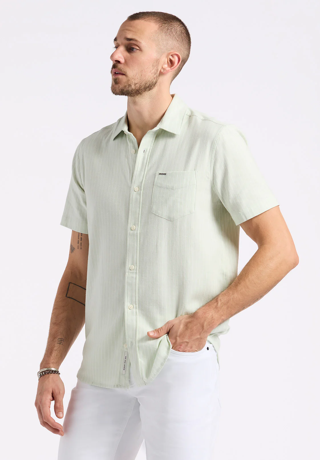 Sirilo Men's Short-Sleeve Striped Fitted Shirt, Dusty Aqua - BM24562 - Image 3