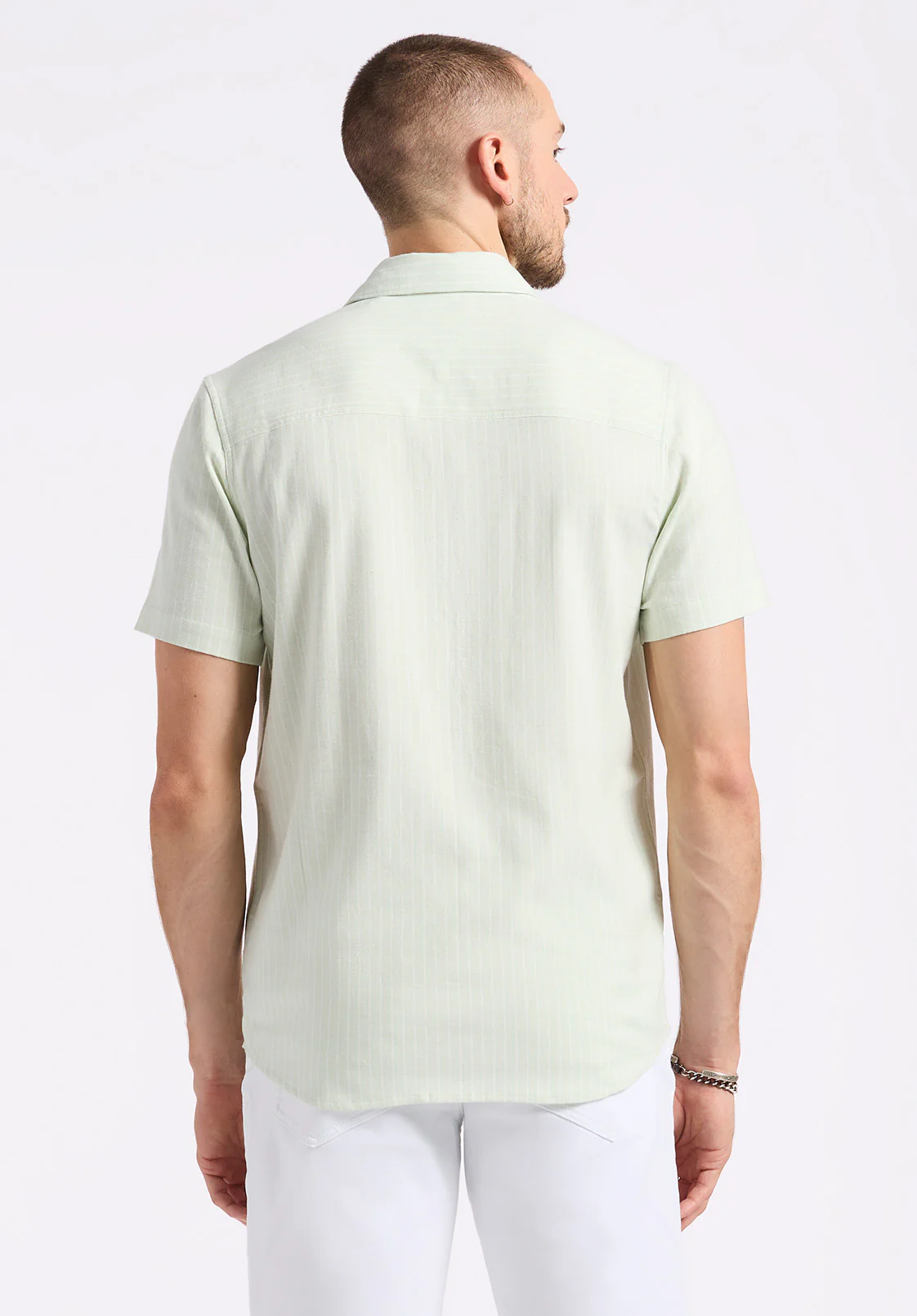 Sirilo Men's Short-Sleeve Striped Fitted Shirt, Dusty Aqua - BM24562 - Image 4