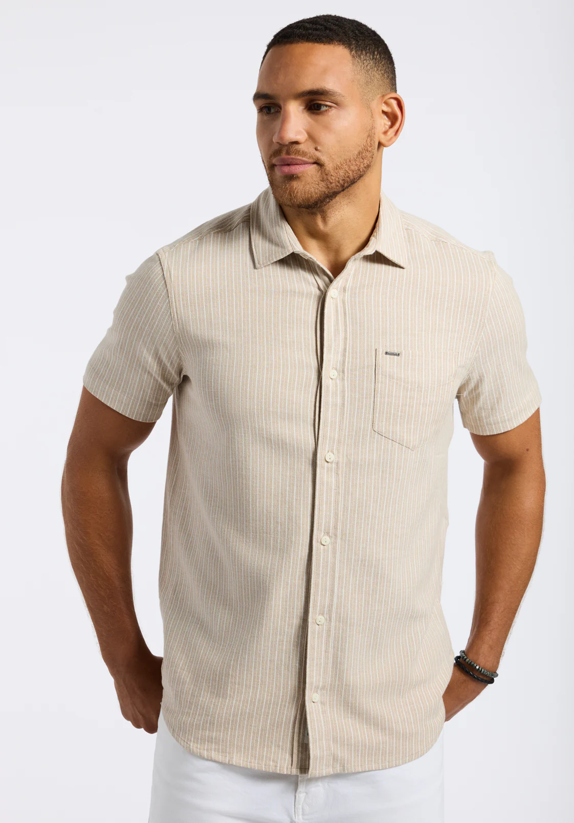 Sirilo Men's Short-Sleeve Striped Fitted Shirt, Tuffet Beige - BM24562 - Image 3