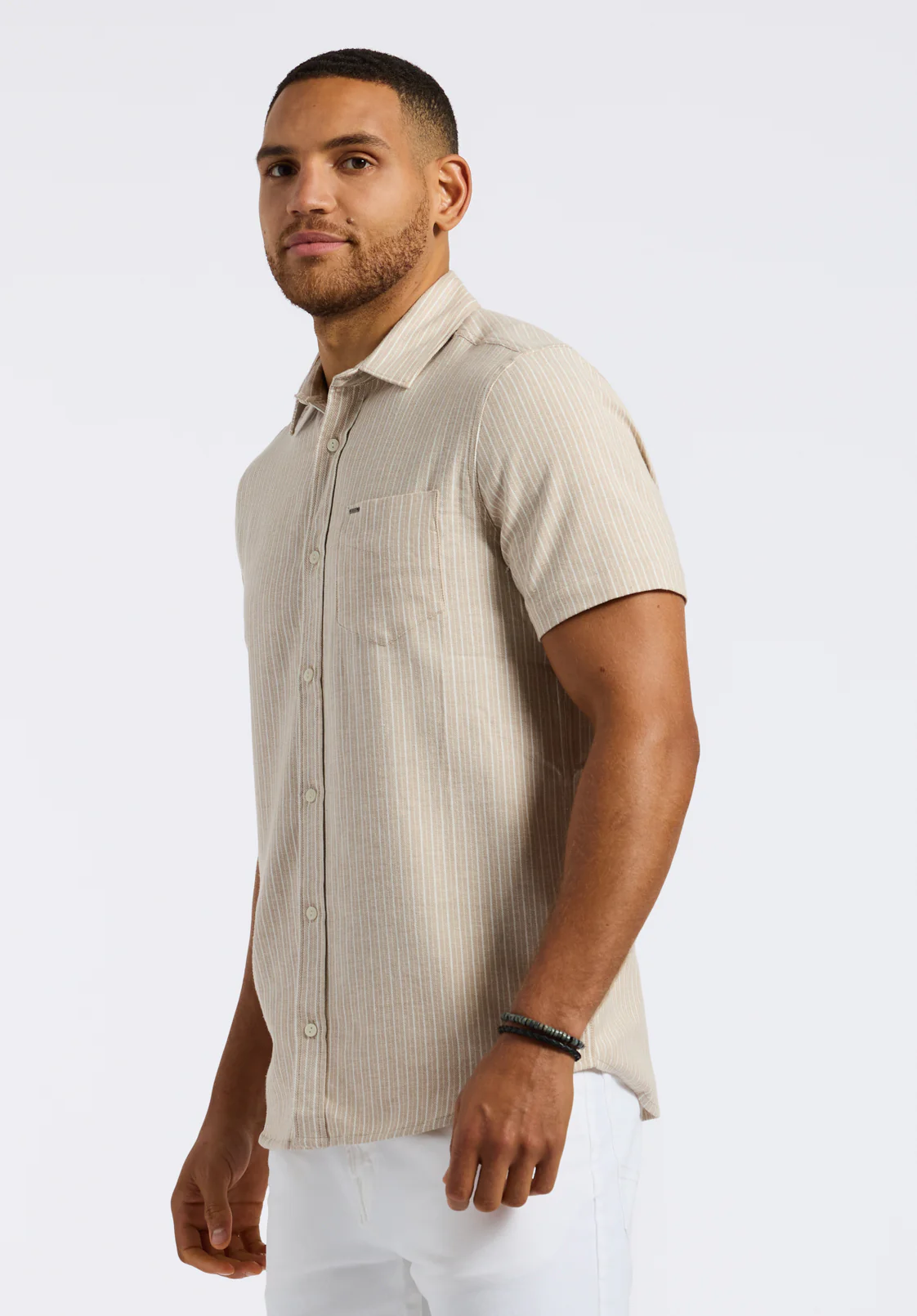 Sirilo Men's Short-Sleeve Striped Fitted Shirt, Tuffet Beige - BM24562 - Image 4