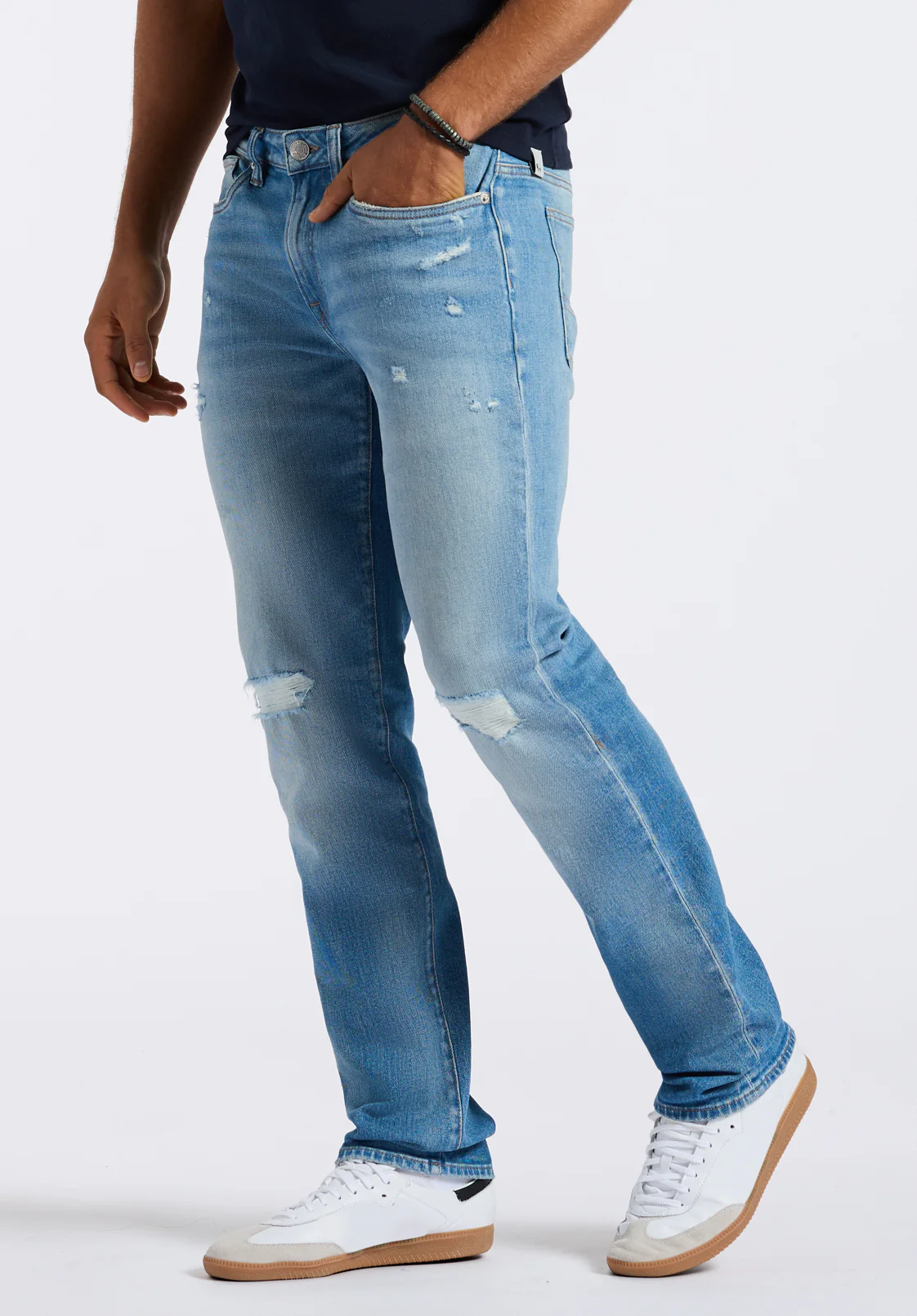 Straight Six Men's Distressed Jeans, Light Vintage Blue - BM26058 - Image 3