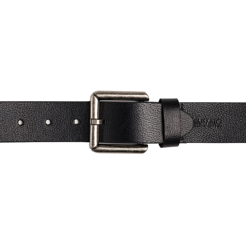 Square Buckle Black Buffalo Leather Belt - BB1000C04 - Image 3