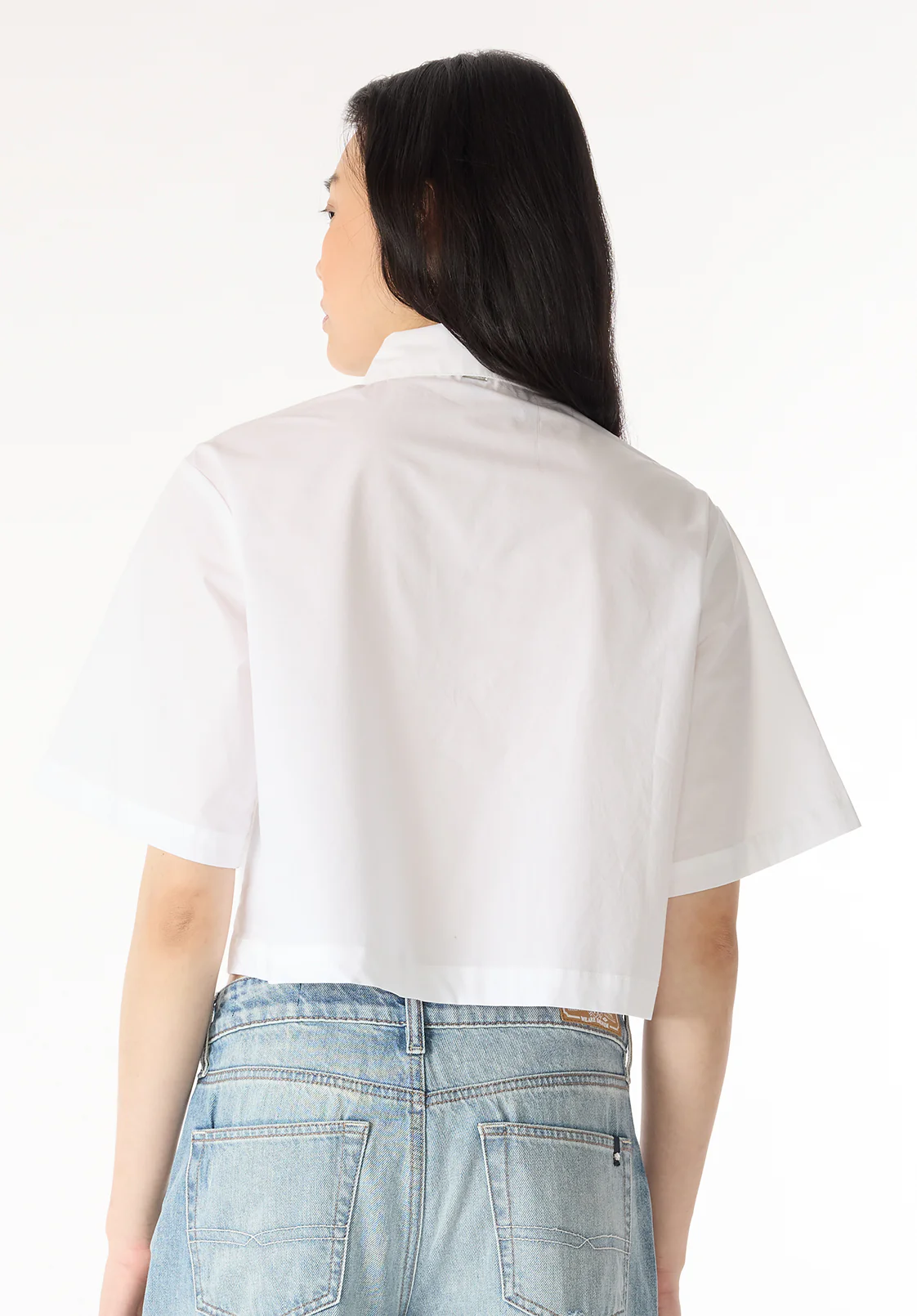 Sorcha Women's Short-Sleeve Cropped Shirt with Embroidered Floral Details, White - WT0158P - Image 4