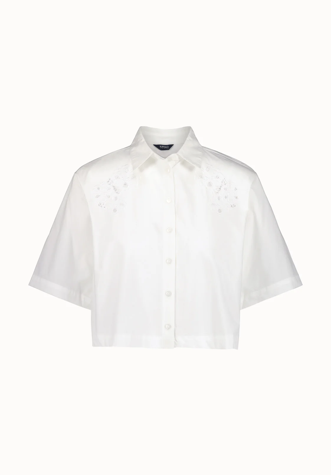 Sorcha Women's Short-Sleeve Cropped Shirt with Embroidered Floral Details, White - WT0158P - Image 5