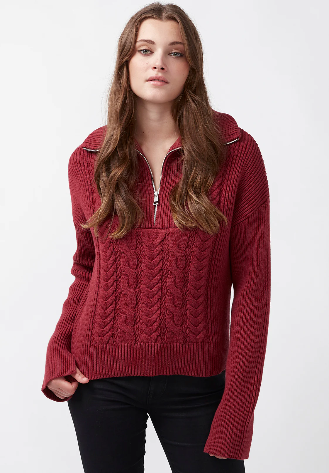 Sorella Women's Long Sleeve Sweater in Dark Red - SW0032F - Image 2
