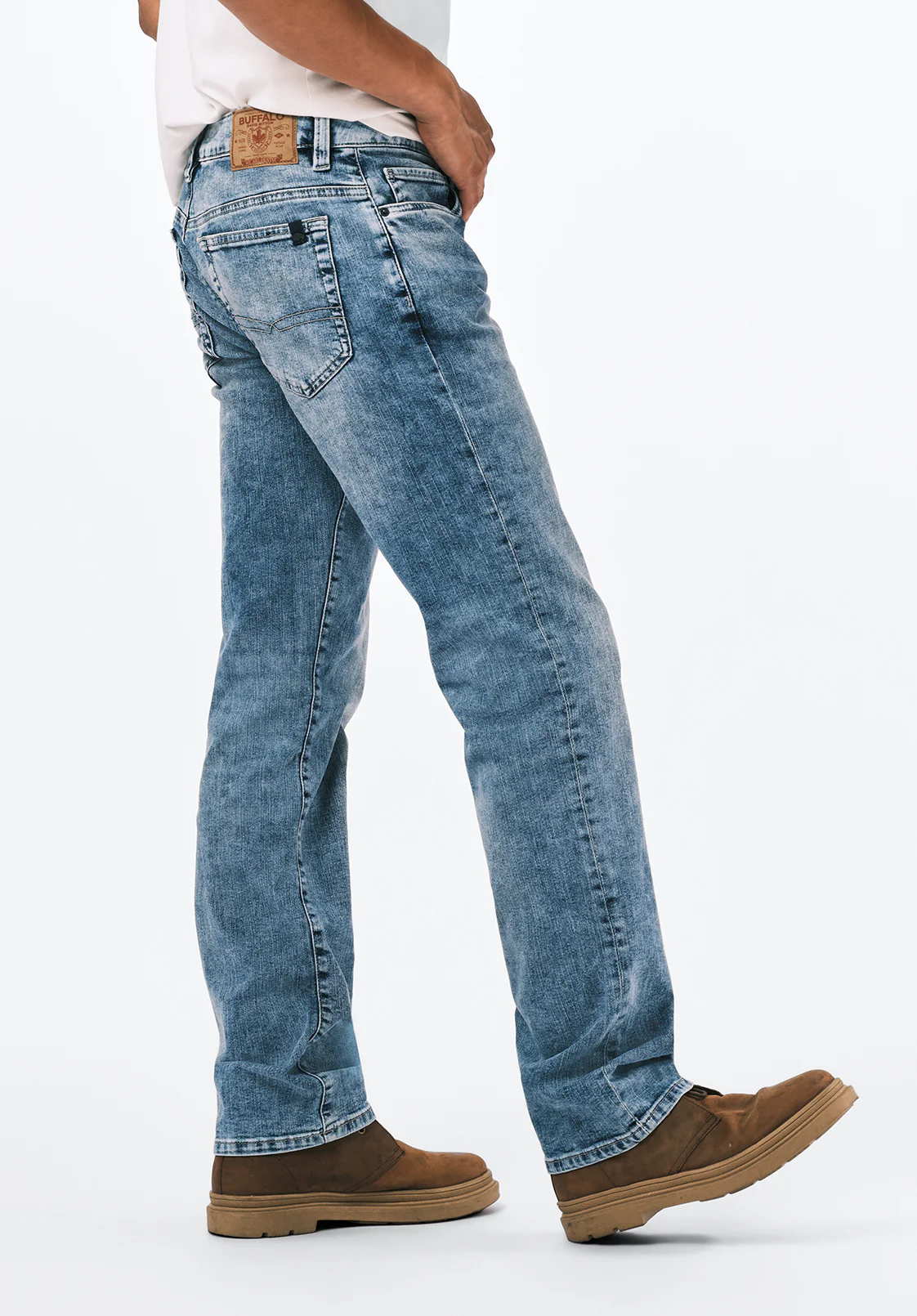 Straight Six Men's Jeans in Whiskered and Contrasted Blue - BM22634 - Image 3