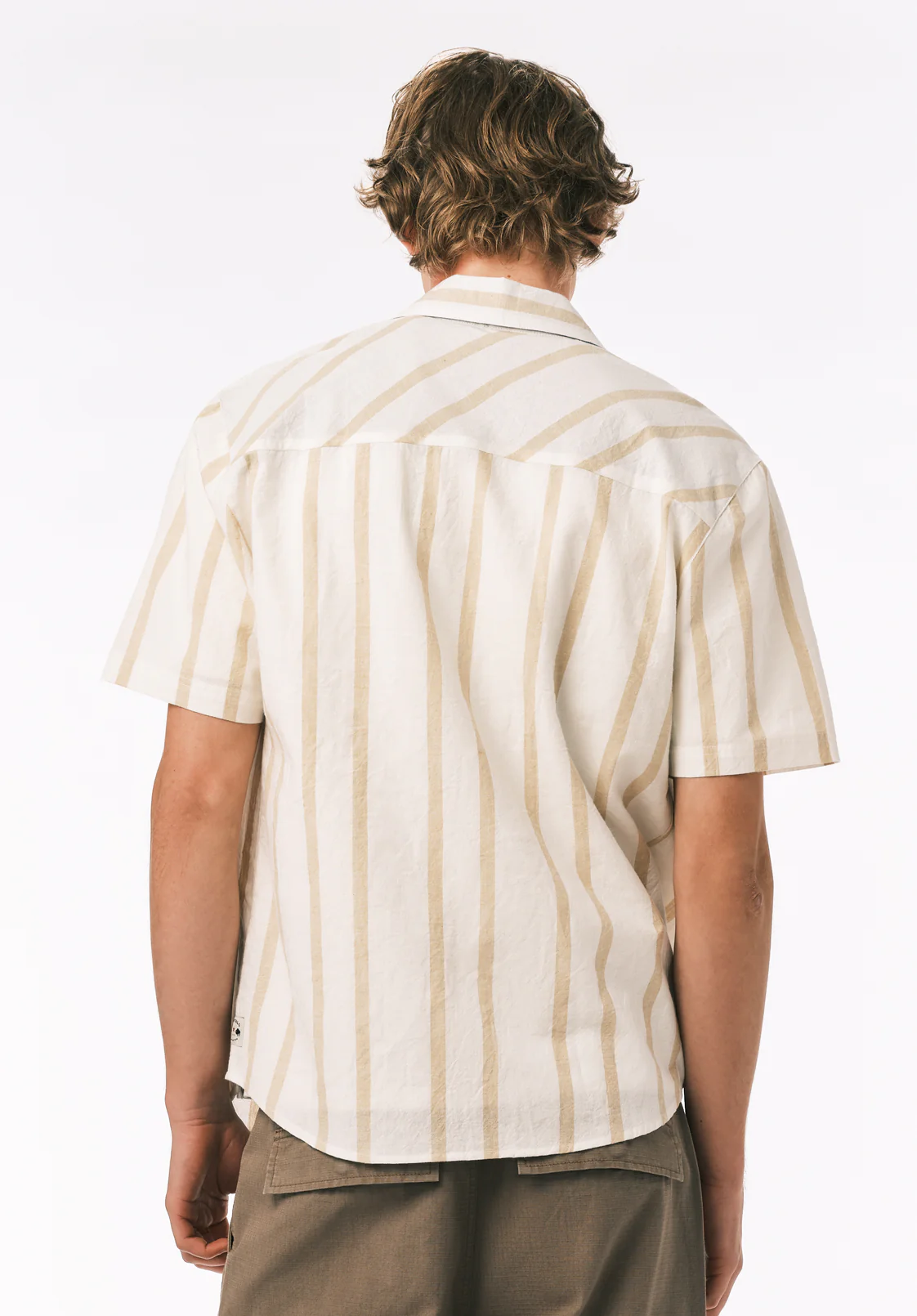 Sulian Men’s Short Sleeve Striped Shirt, Milk - BM24802 - Image 4