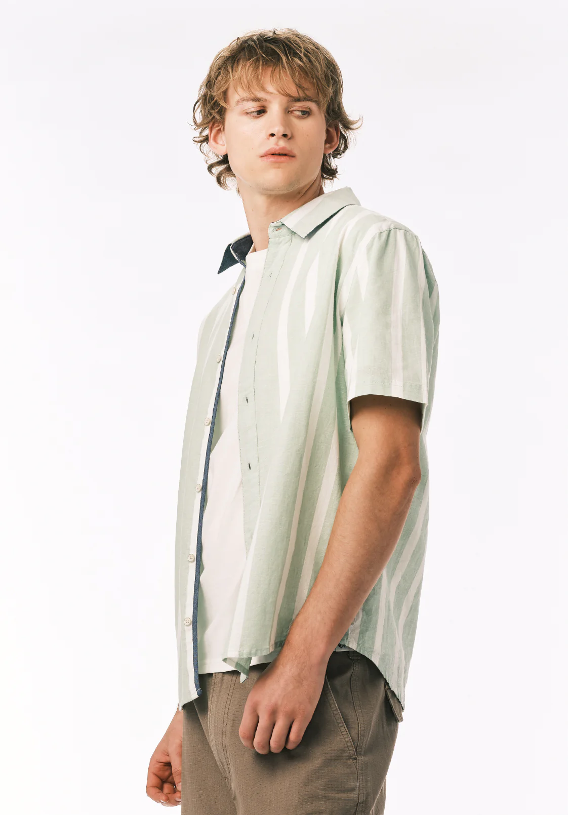 Sulian Men’s Short Sleeve Striped Shirt, Frosty Green - BM24802 - Image 3