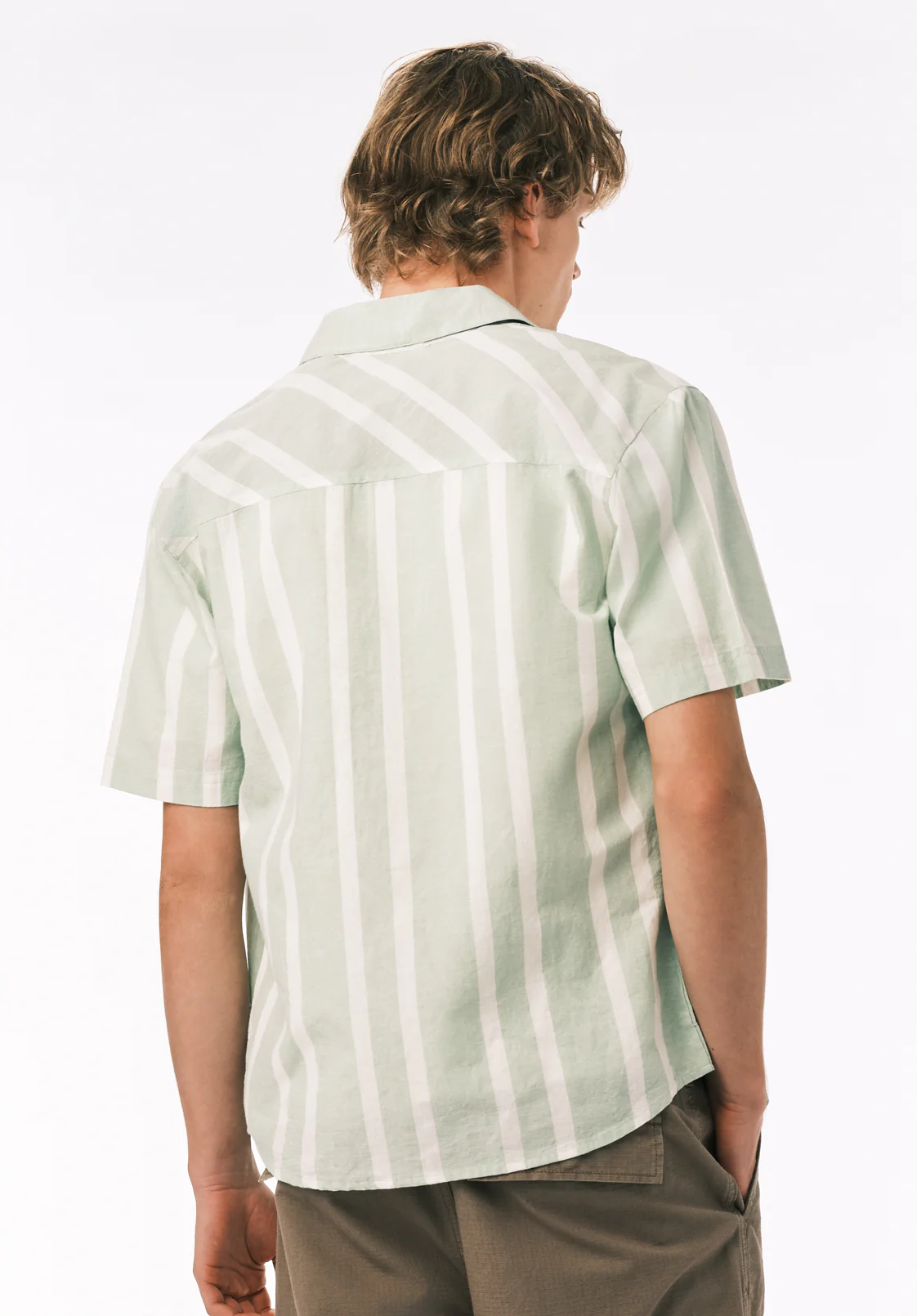 Sulian Men’s Short Sleeve Striped Shirt, Frosty Green - BM24802 - Image 4