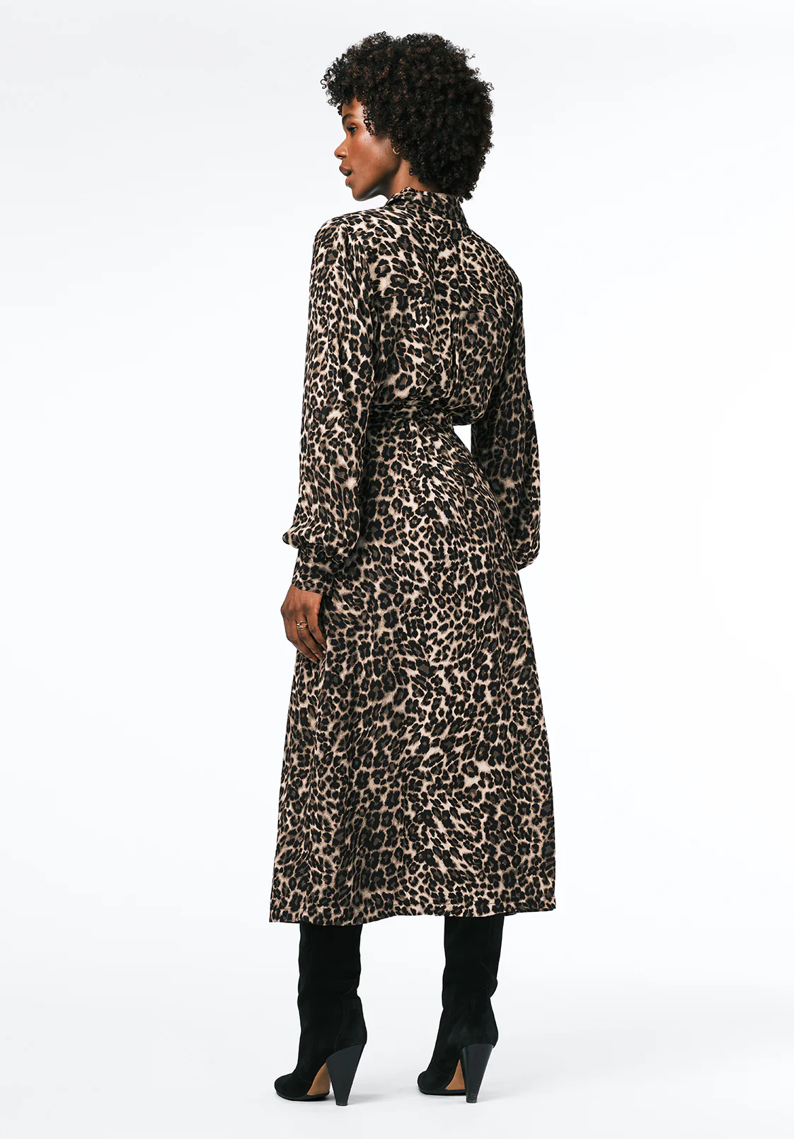 Sunnie Women's Long Sleeve Belted Shirt Dress with Animal Print, Leopard - WD0109 - Image 3