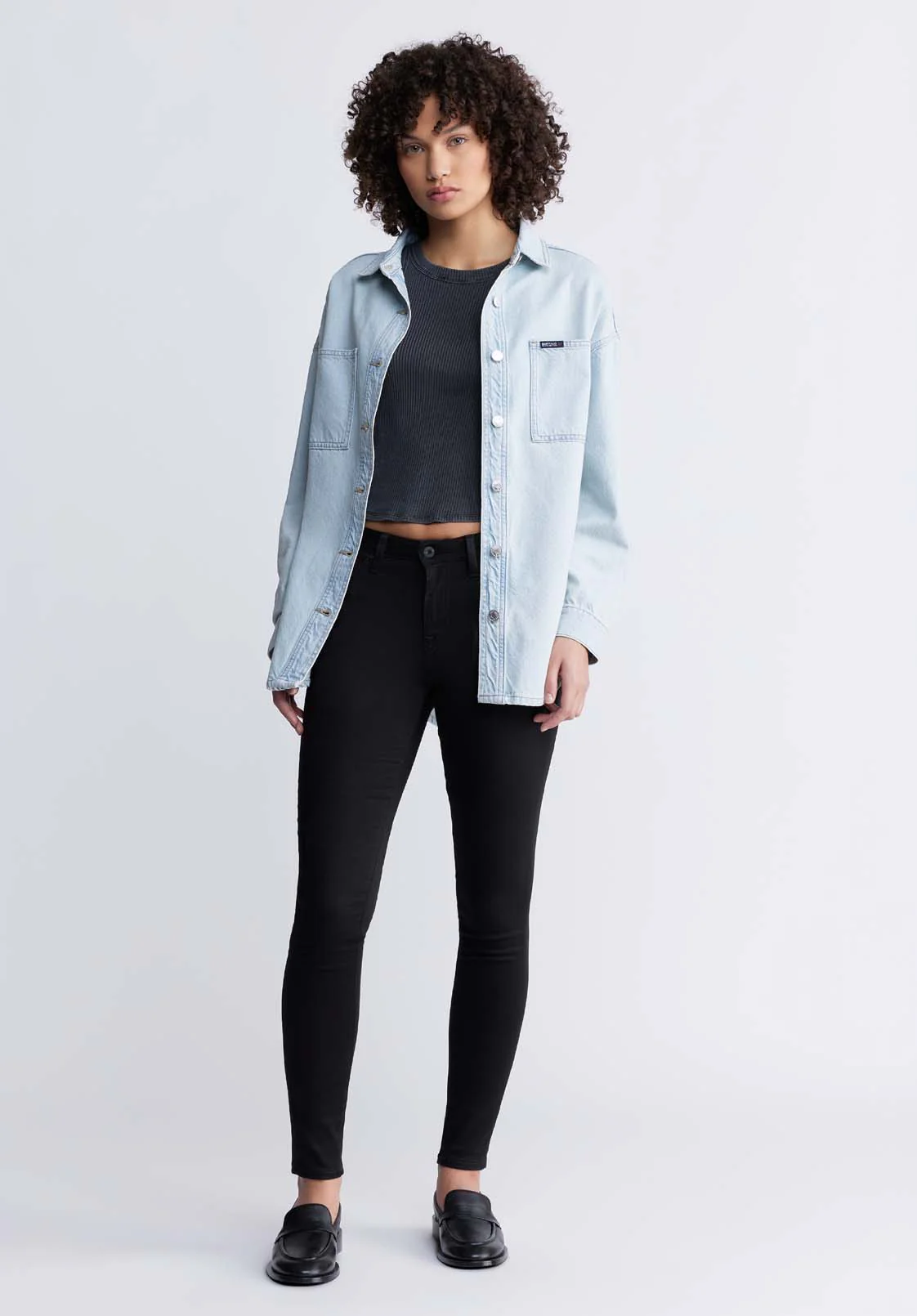 Sydney Women's Denim Shacket in Bleached Blue - BL15947