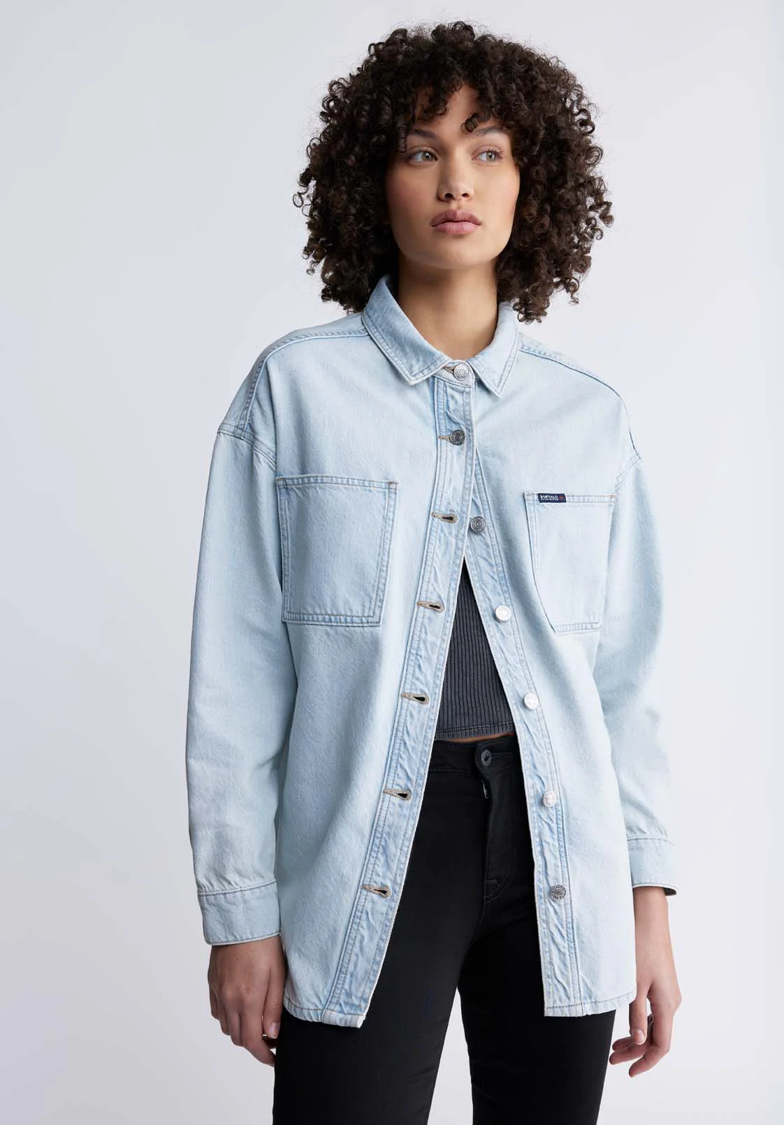 Sydney Women's Denim Shacket in Bleached Blue - BL15947 - Image 2