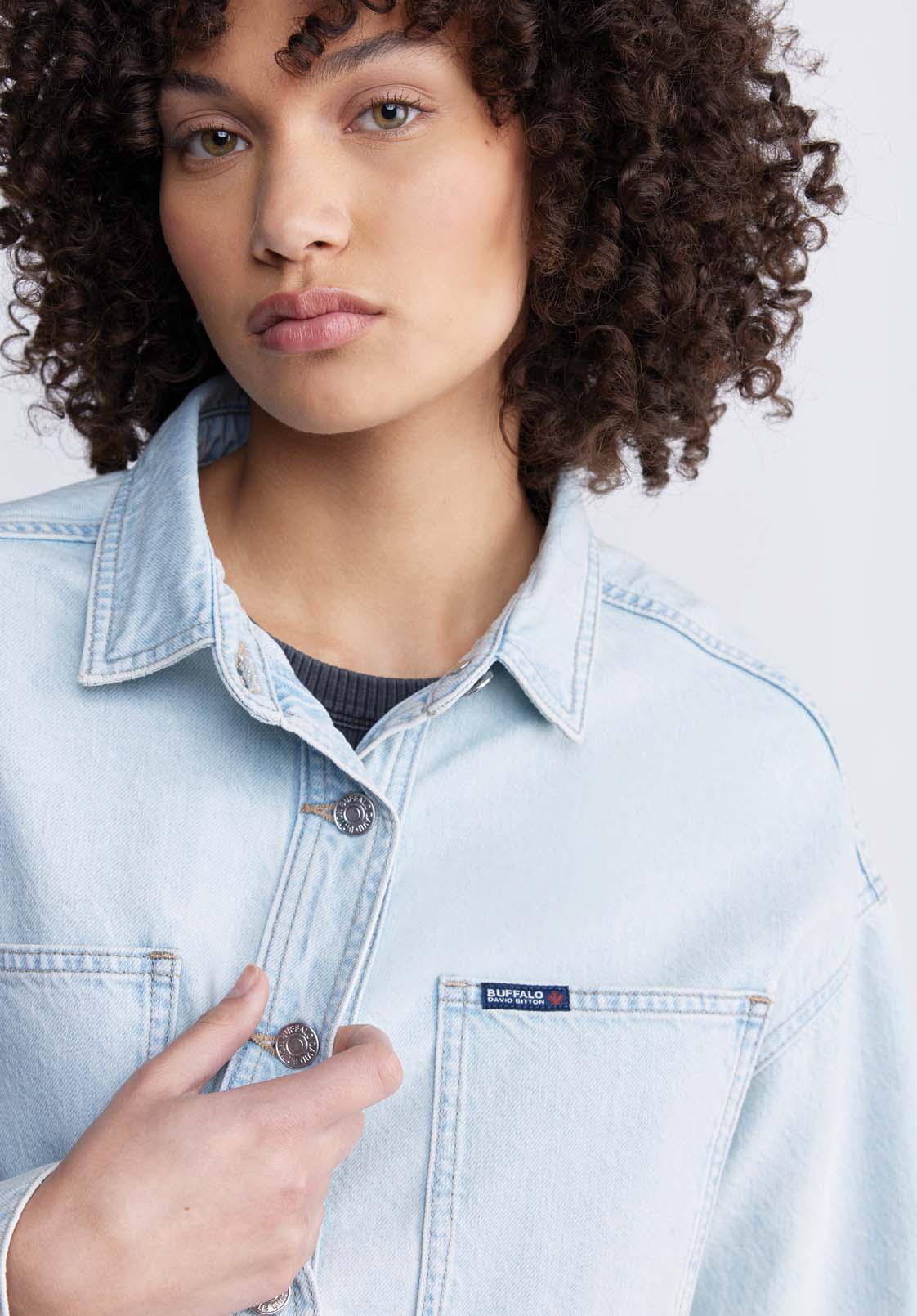 Sydney Women's Denim Shacket in Bleached Blue - BL15947 - Image 3
