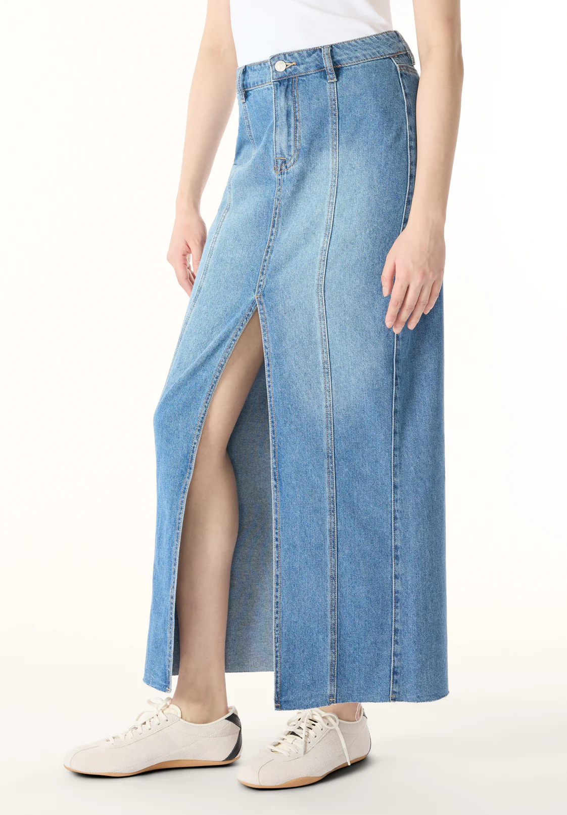 Mid Waist Maxi Skirt Sylvie, Whiskered and Worn Indigo - BL16031 - Image 3