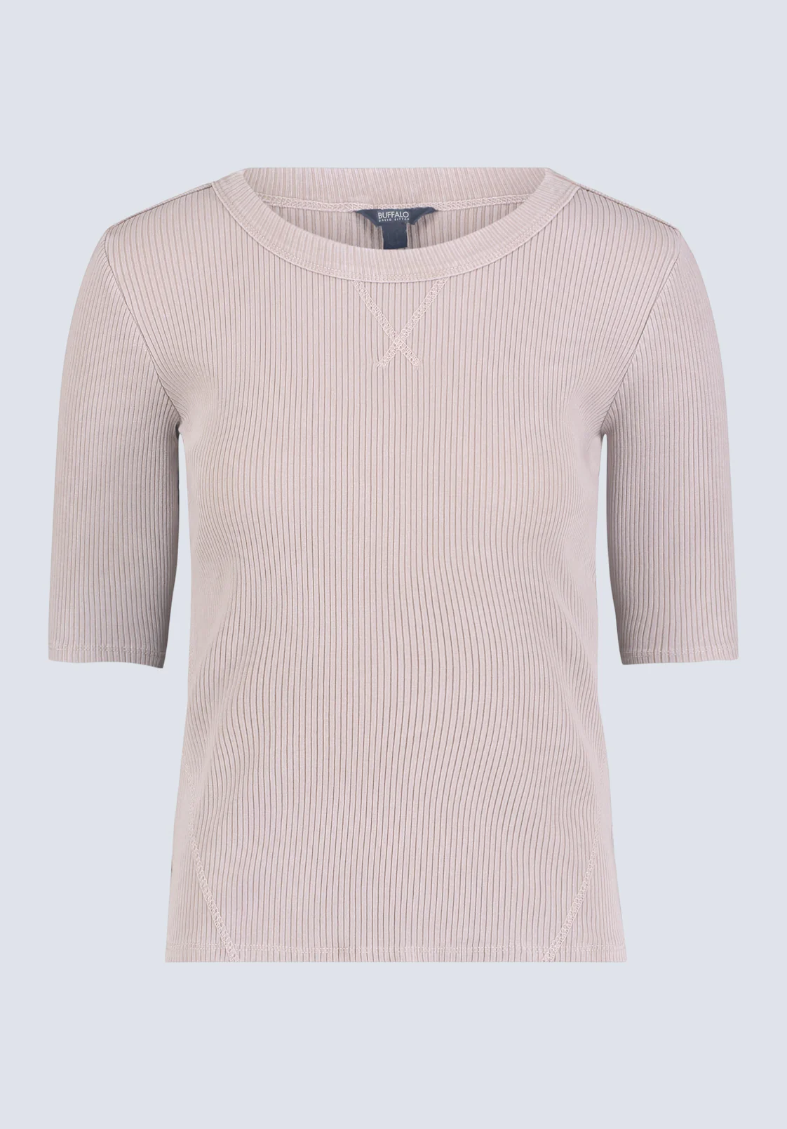 Tabbey Women's Ribbed Half-Sleeve Top, Taupe - KT0172H - Image 5