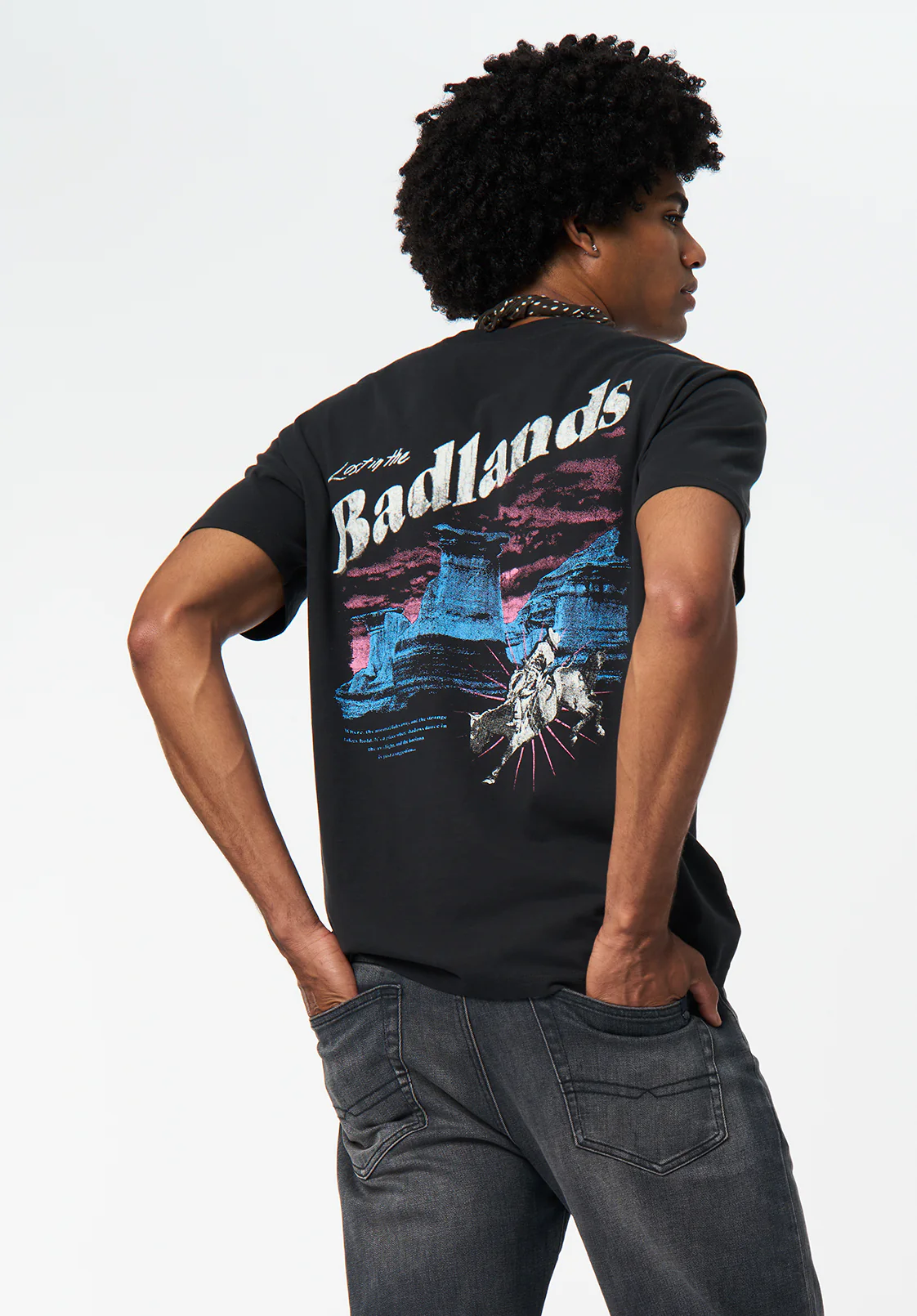 Talan Men's Graphic T-Shirt with Badlands Print, Black - BM24715 - Image 2