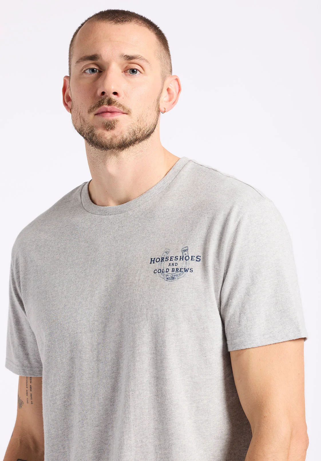 Tastrup Men's Graphic T-Shirt with Horseshoes Print, Heather Grey - BM24637 - Image 3