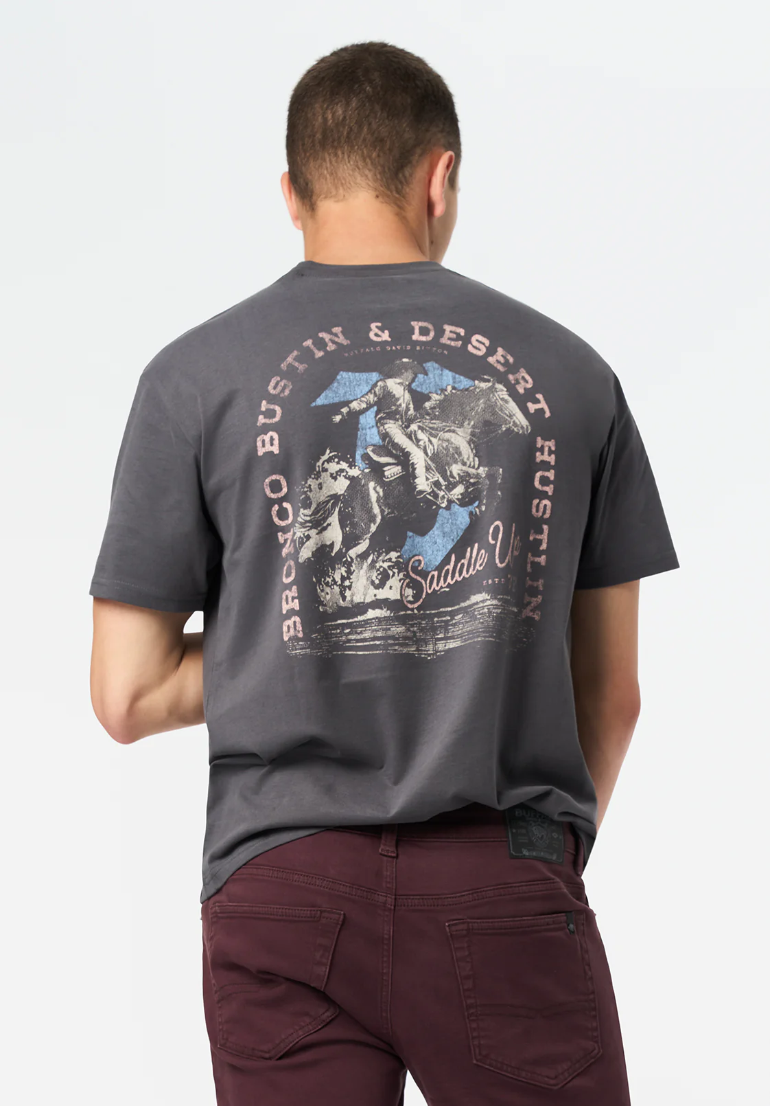 Tavian Men's Graphic T-Shirt with Desert Hustlin Print, Gray Pinstripe - BM24711 - Image 2