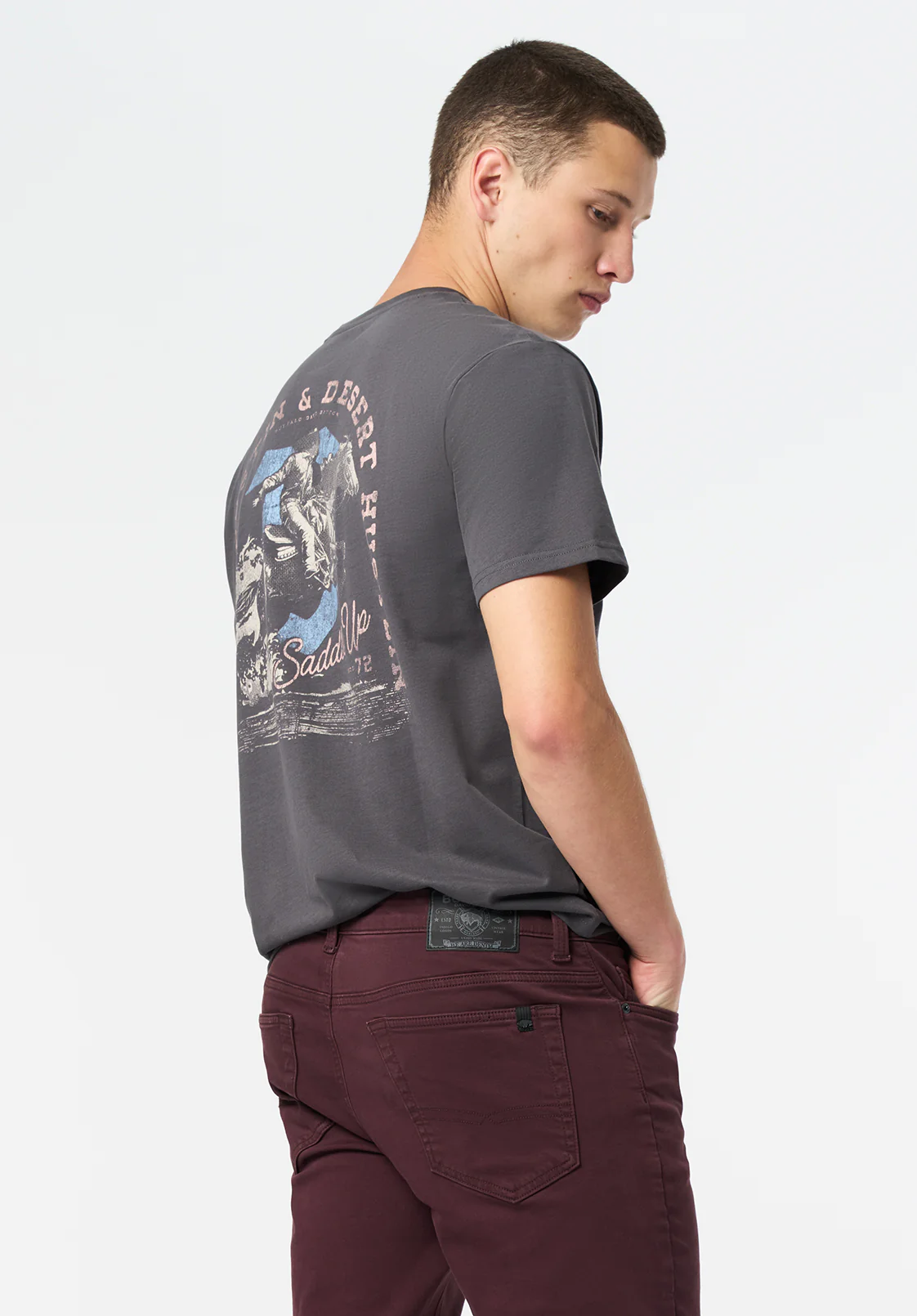 Tavian Men's Graphic T-Shirt with Desert Hustlin Print, Gray Pinstripe - BM24711 - Image 4