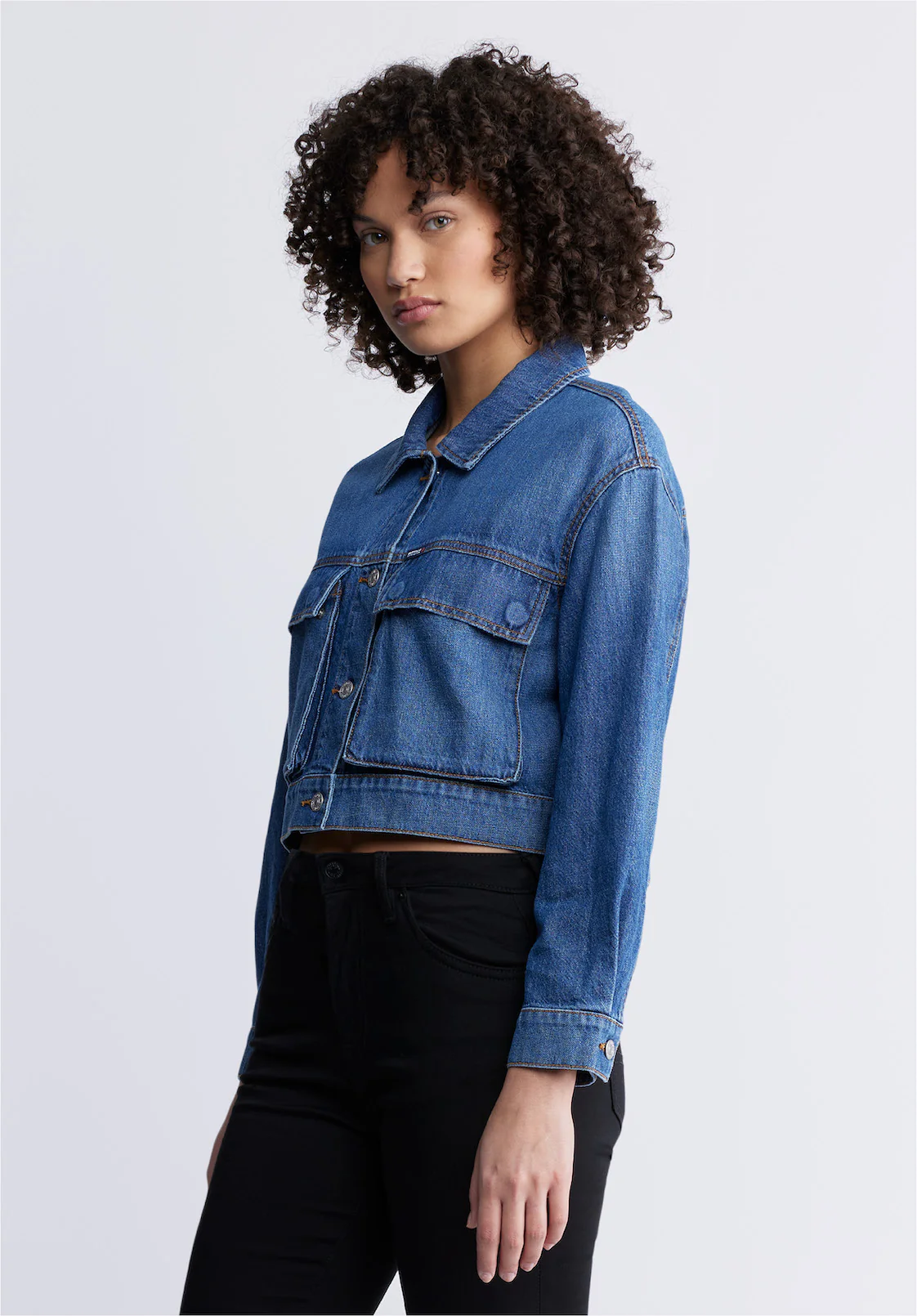 Teagan Women's Boxy Denim Jacket in Authentic Blue - BL15957 - Image 4