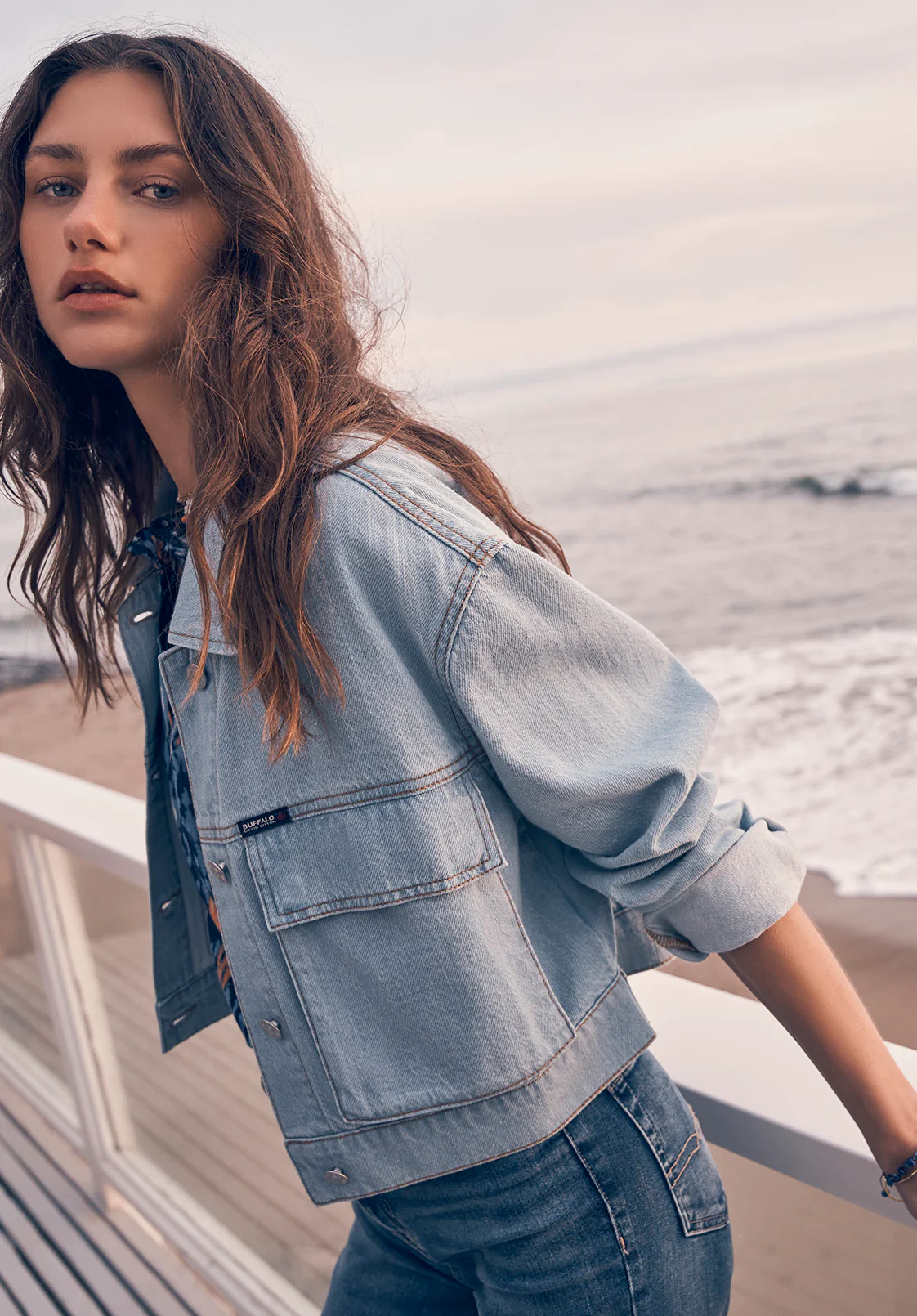 Teagan Women's Boxy Denim Jacket in Bleached Blue - BL15967 - Image 3