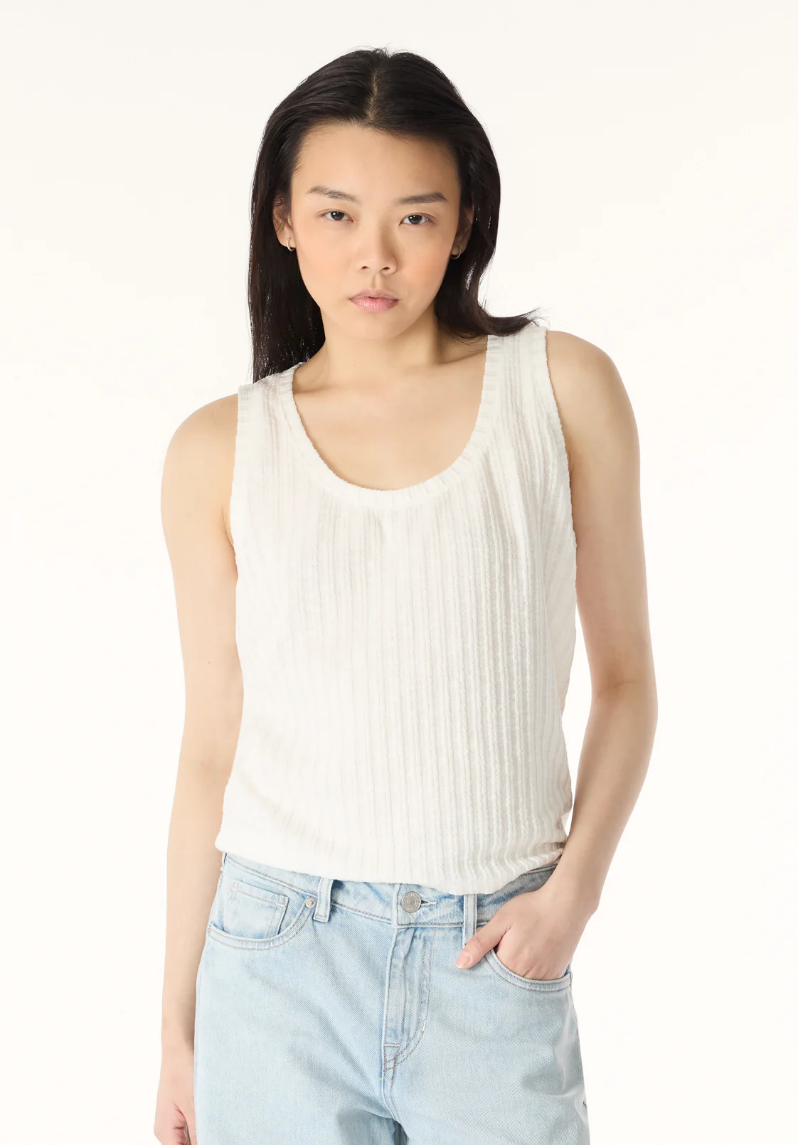 Thurryn Women's Textured Rib Knit Tank Top, Blanc - KT0192P - Image 2