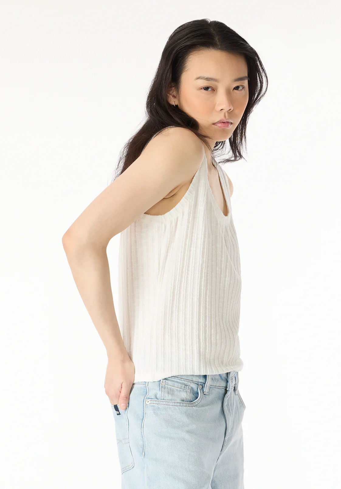 Thurryn Women's Textured Rib Knit Tank Top, Blanc - KT0192P - Image 3