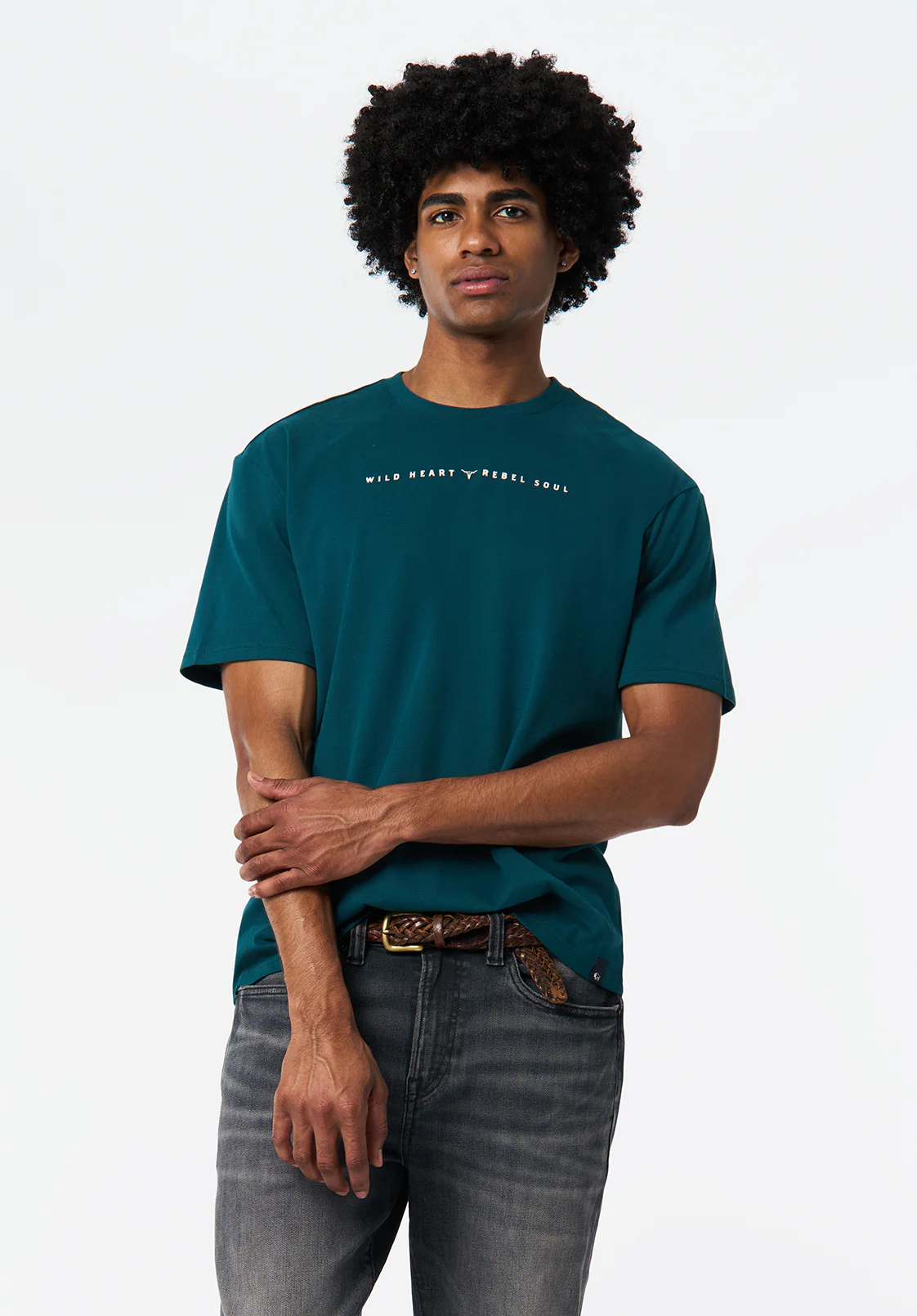 Tilden Men's Graphic T-Shirt with Buffalo and Rebel Soul Print, Deep Teal - BM24708 - Image 3