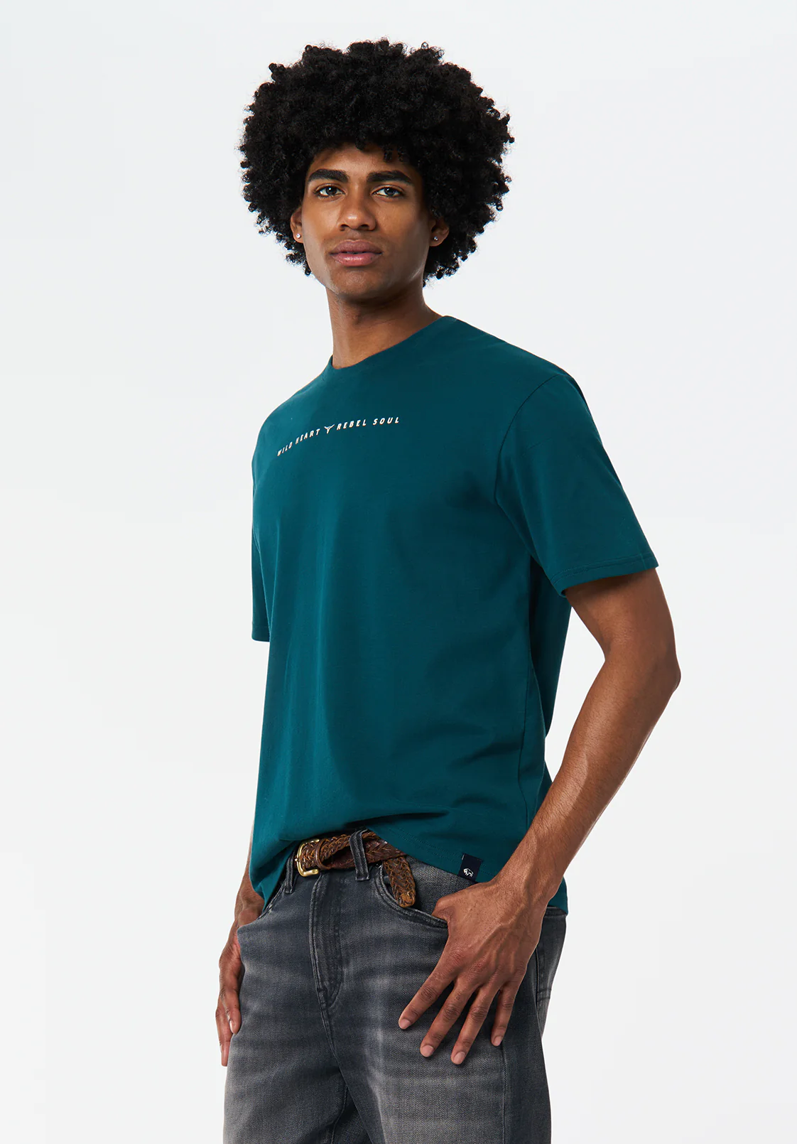 Tilden Men's Graphic T-Shirt with Buffalo and Rebel Soul Print, Deep Teal - BM24708 - Image 4