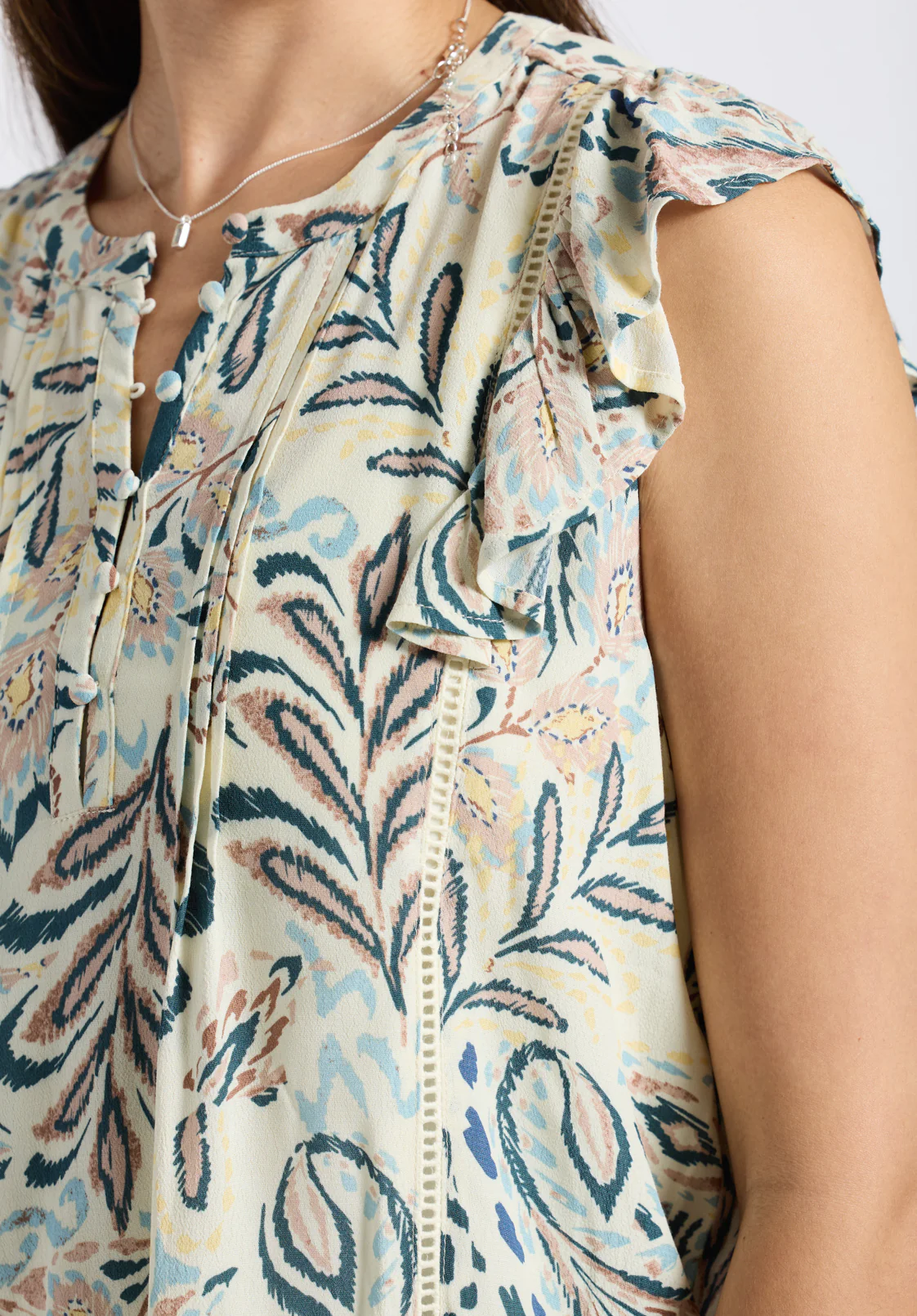 Tinlee Women's Sleeveless Floral Ruffle Blouse with Pintuck Details, Paisley - WT0175P - Image 5